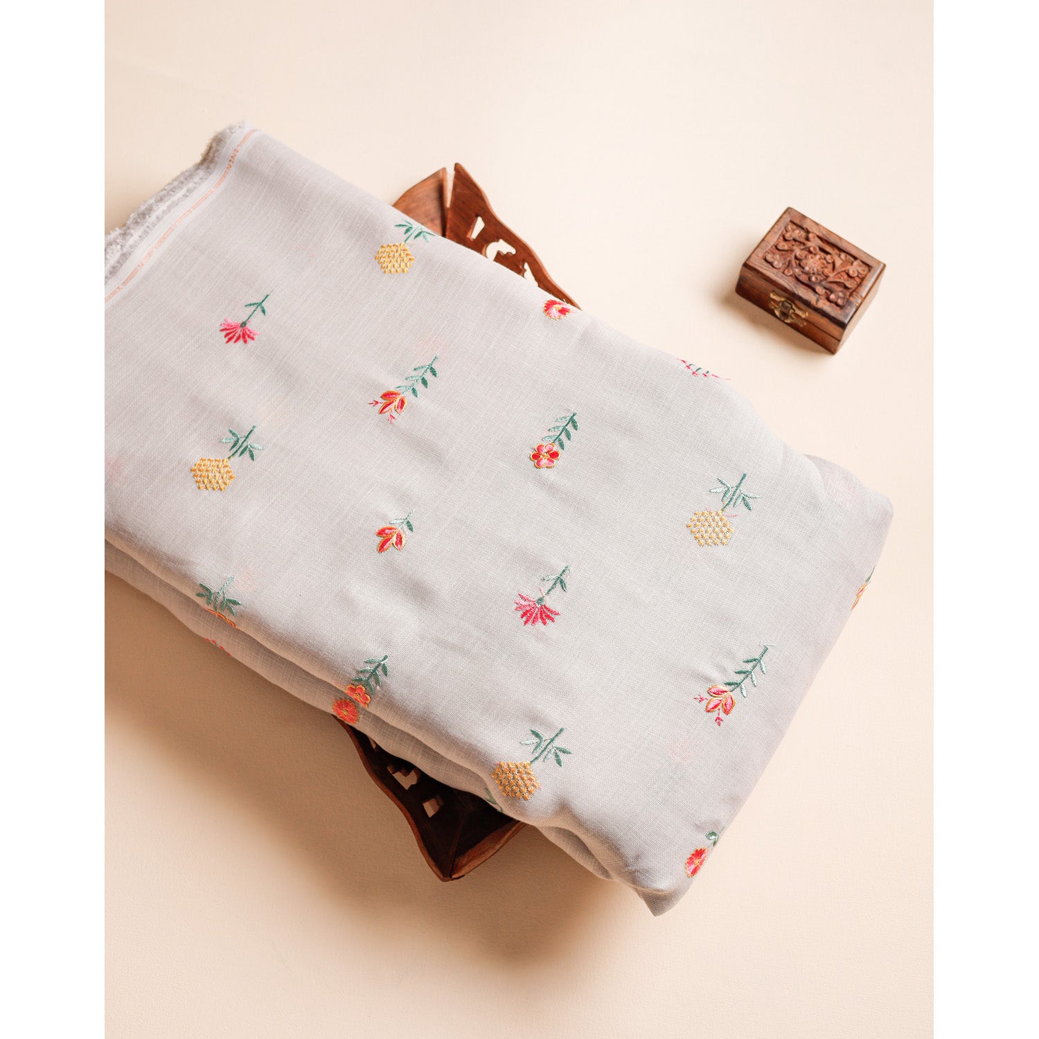 SEMI LINEN EMBROIDERED FABRIC