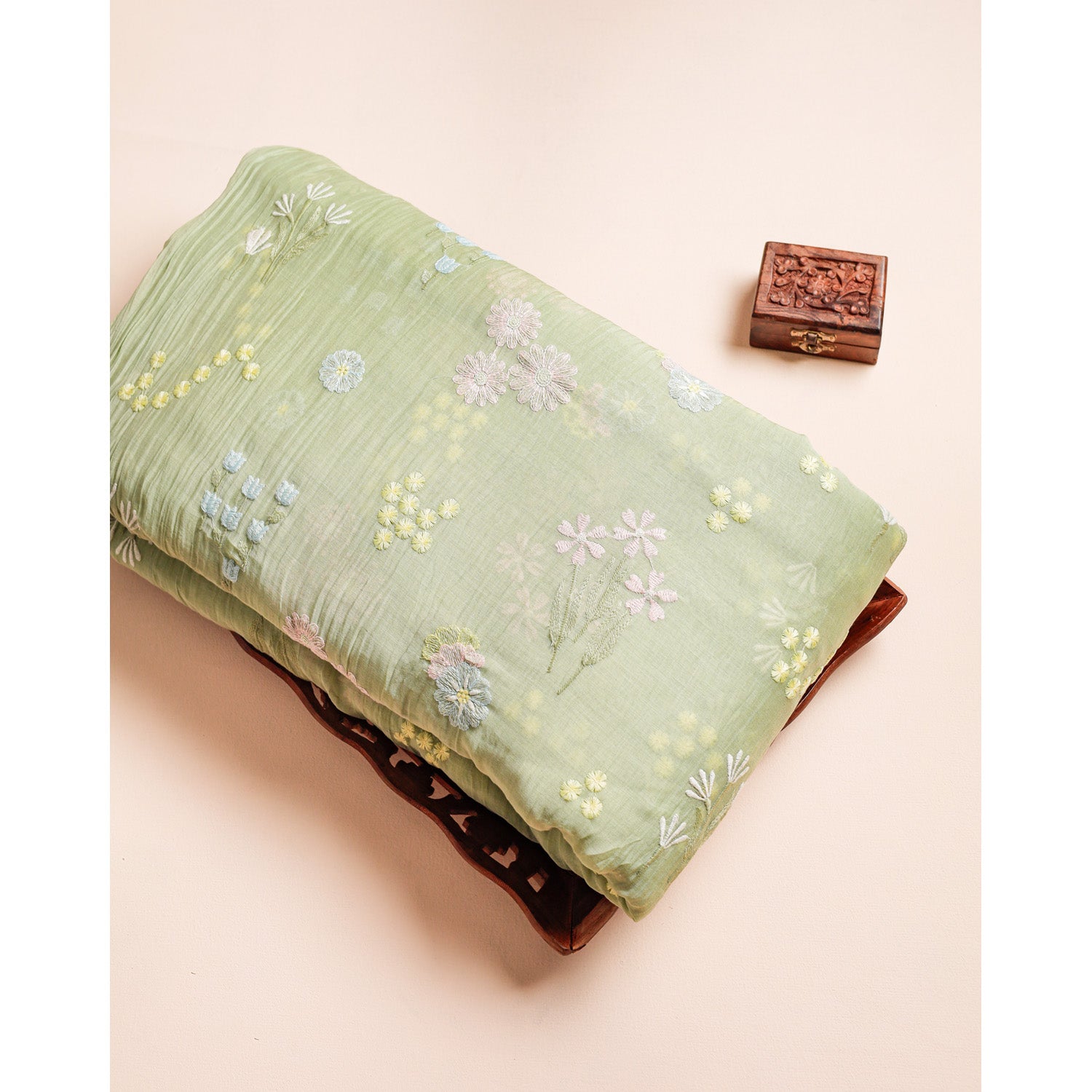 PURE MUL CHANDERI EMBROIDERED FABRIC