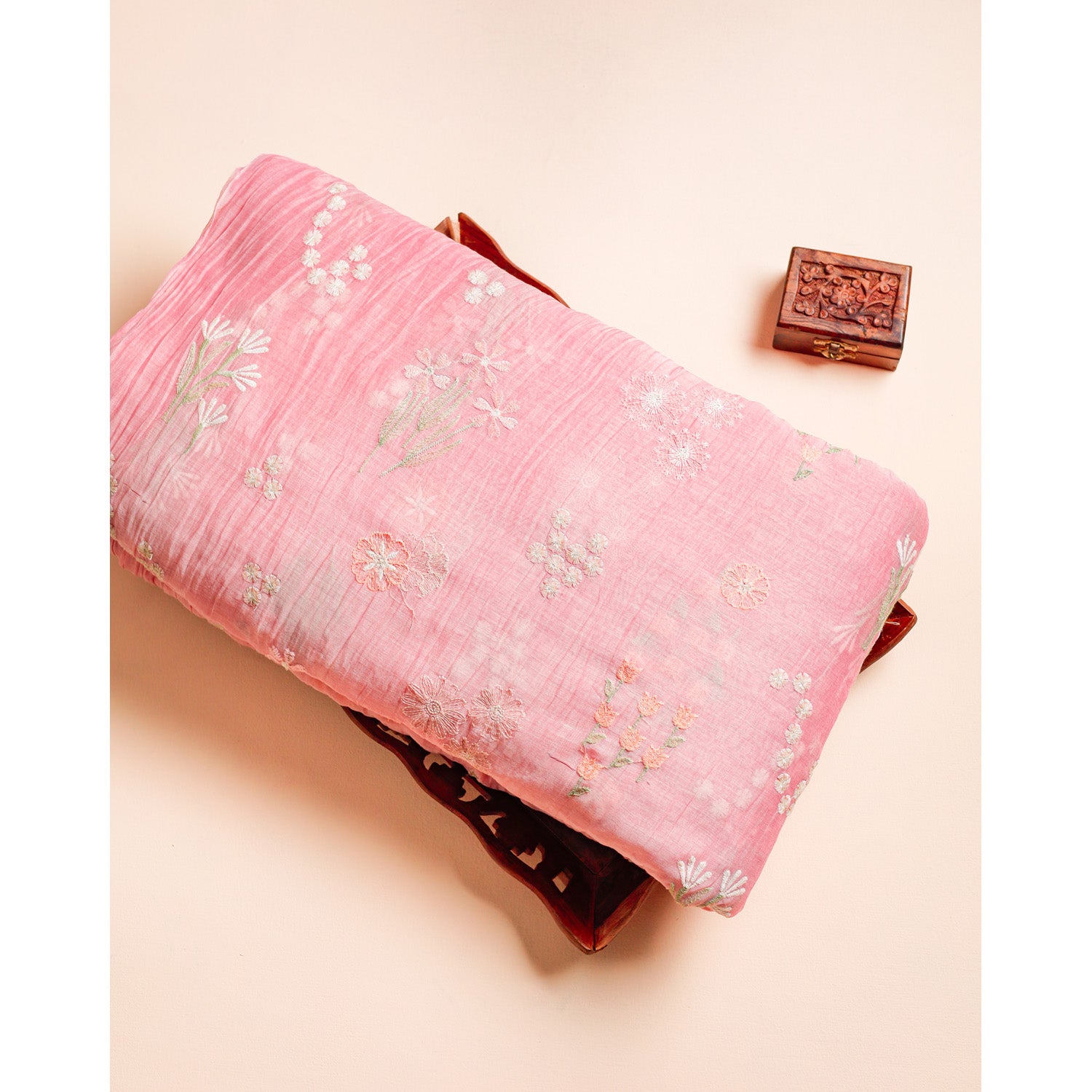 PURE MUL CHANDERI EMBROIDERED FABRIC