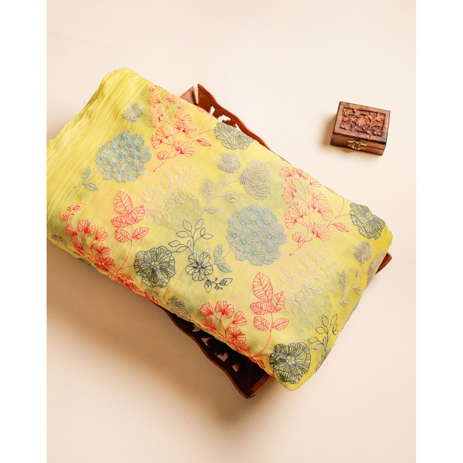 PURE MUL CHANDERI EMBROIDERED FABRIC