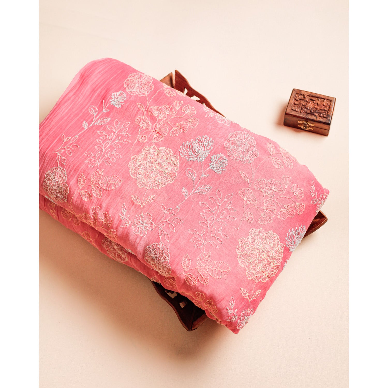 PURE MUL CHANDERI EMBROIDERED FABRIC