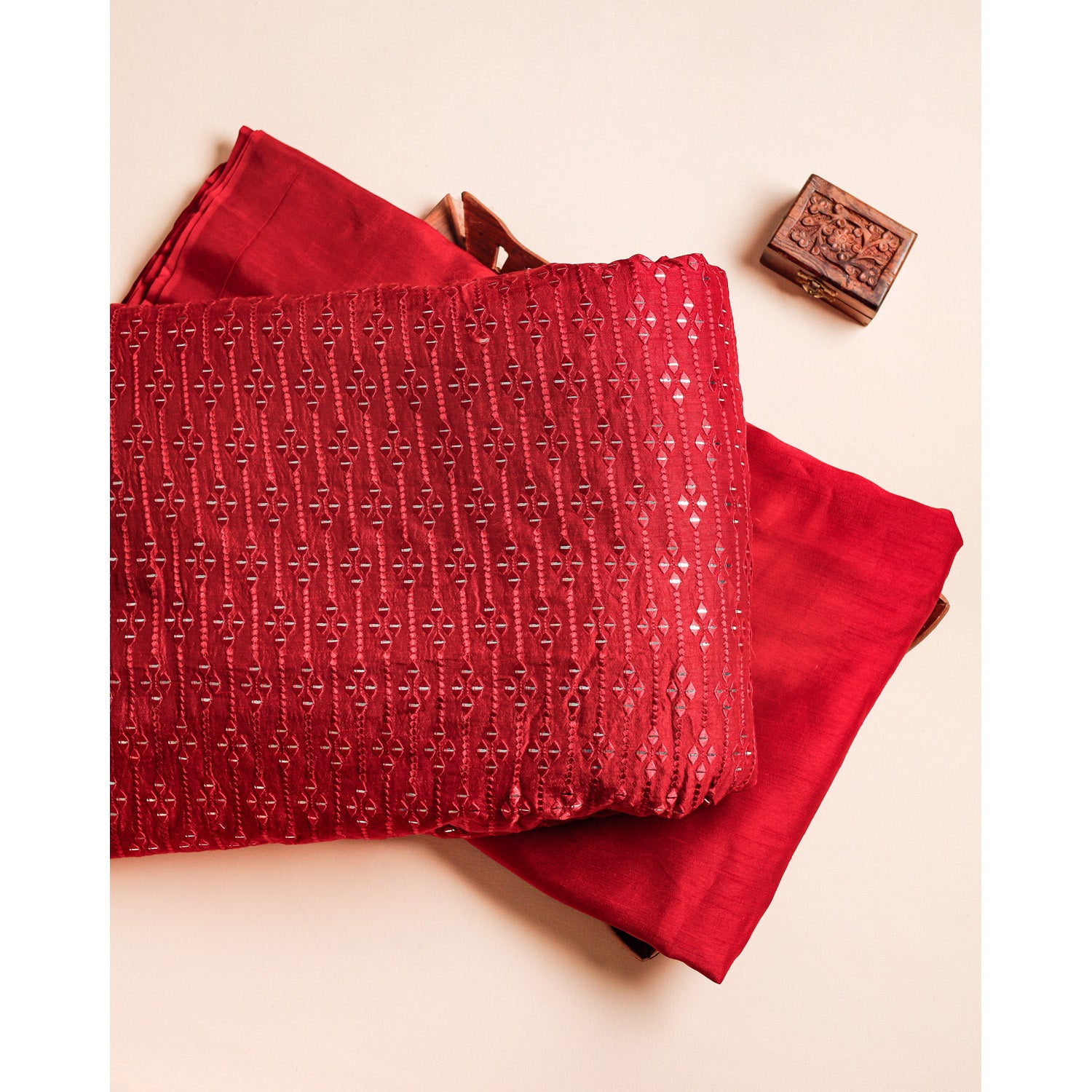 SEMI SILK MIRROR WORK & PLAIN FABRICS