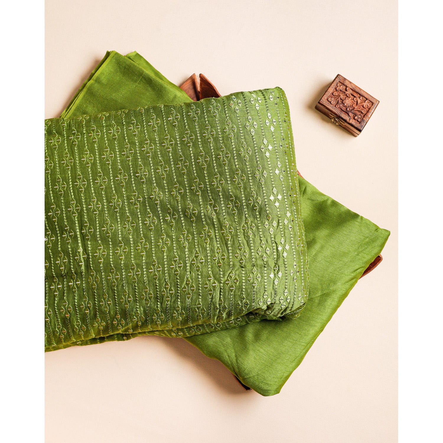 SEMI SILK MIRROR WORK & PLAIN FABRICS