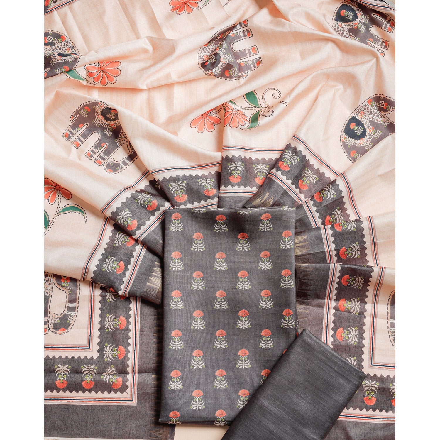 SEMI TUSSAR PRINTED SUIT SET