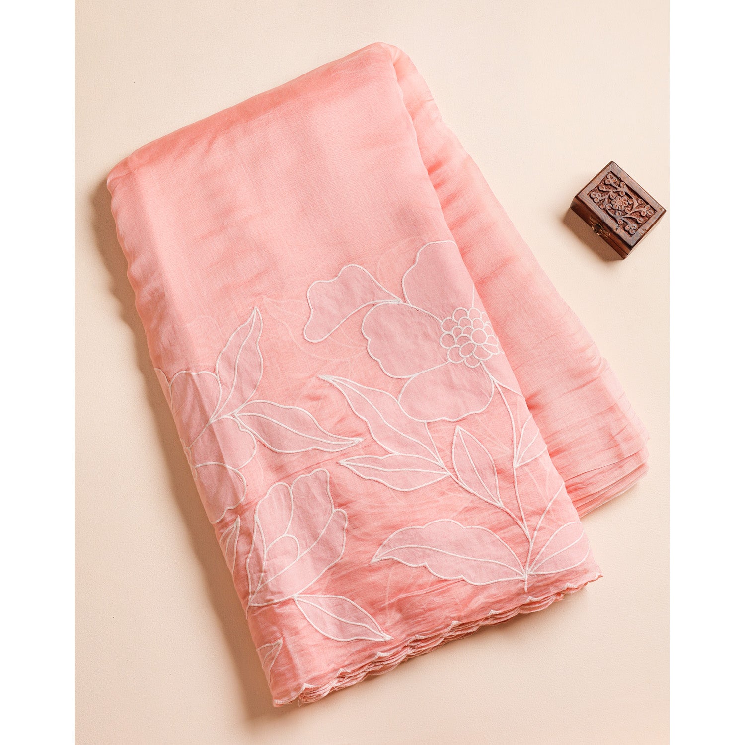 PURE BANARASI MUL CHANDERI APPLIQUE WORK FABRIC