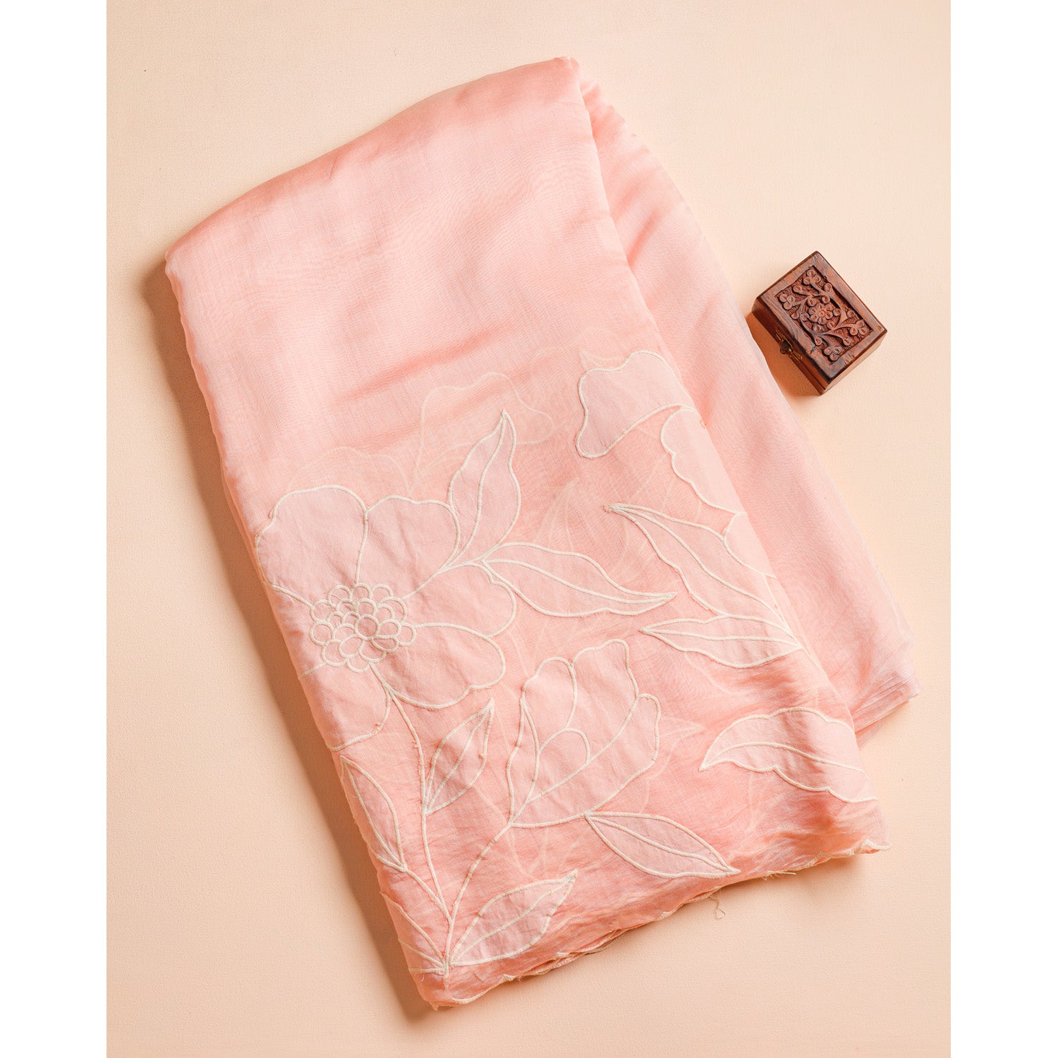 PURE BANARASI MUL CHANDERI APPLIQUE WORK FABRIC