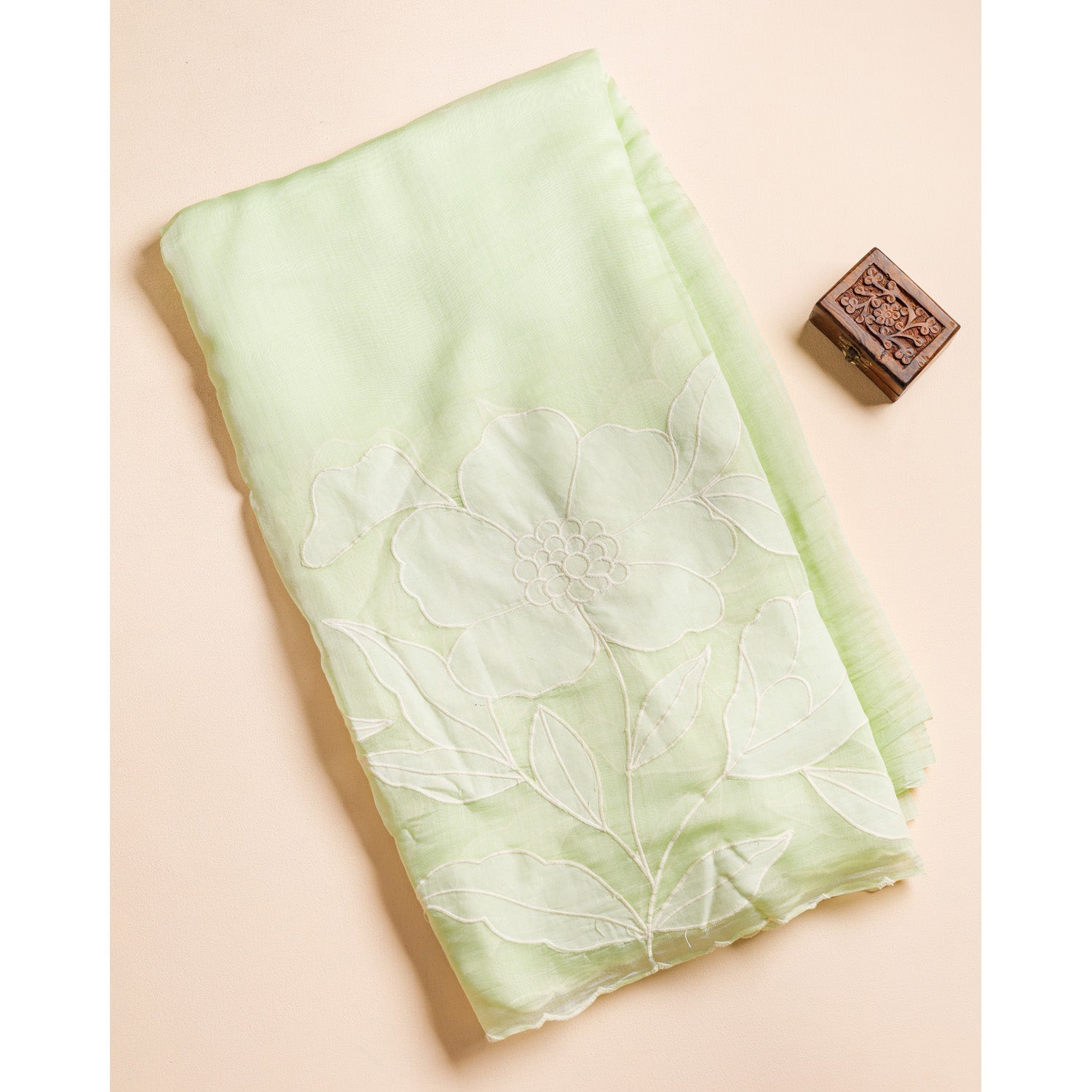 PURE BANARASI MUL CHANDERI APPLIQUE WORK FABRIC