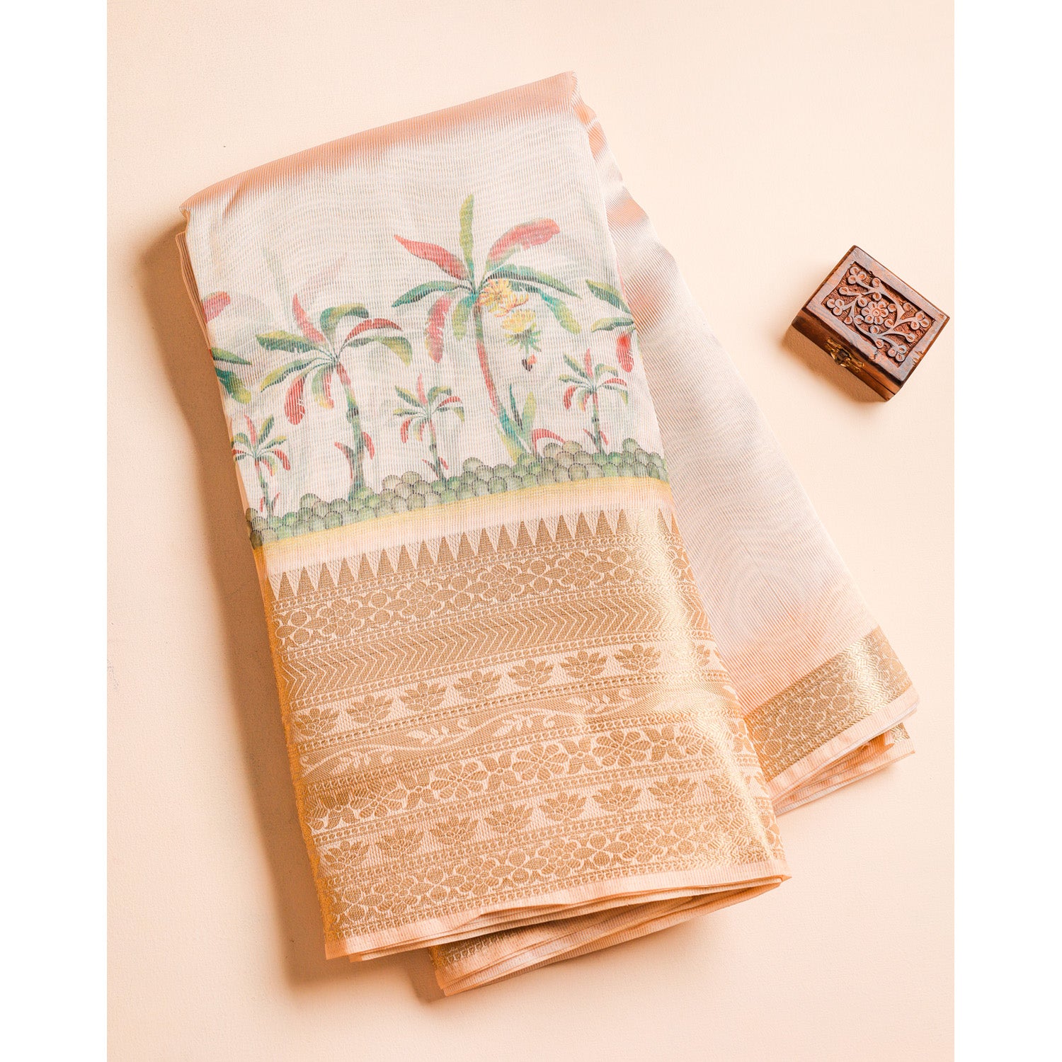 PRINTED SEMI TISSUE SILK BORDER FABRIC