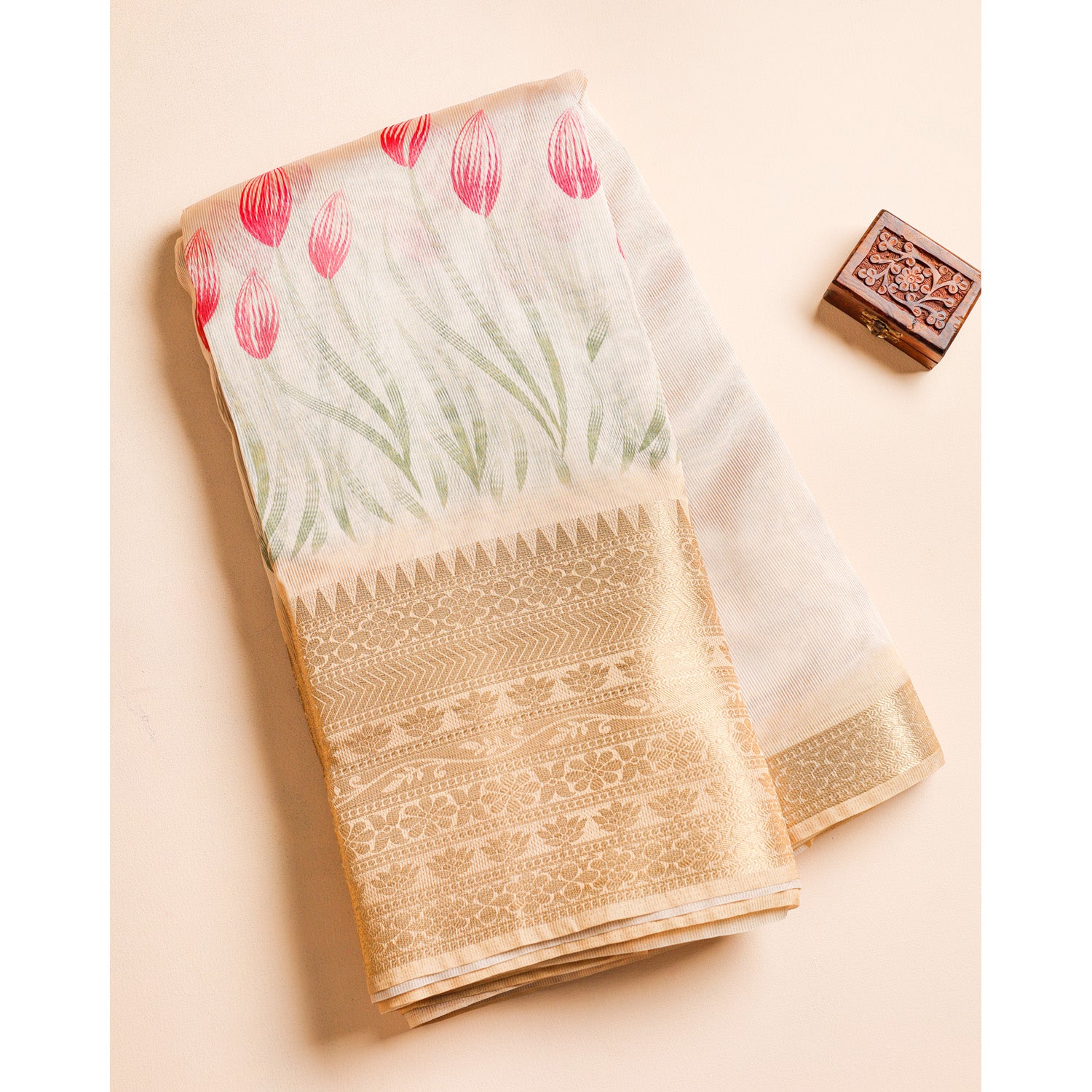 PRINTED SEMI TISSUE SILK BORDER FABRIC