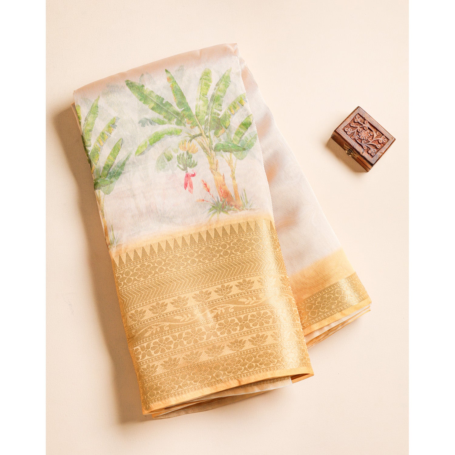 PRINTED SEMI TISSUE SILK BORDER FABRIC