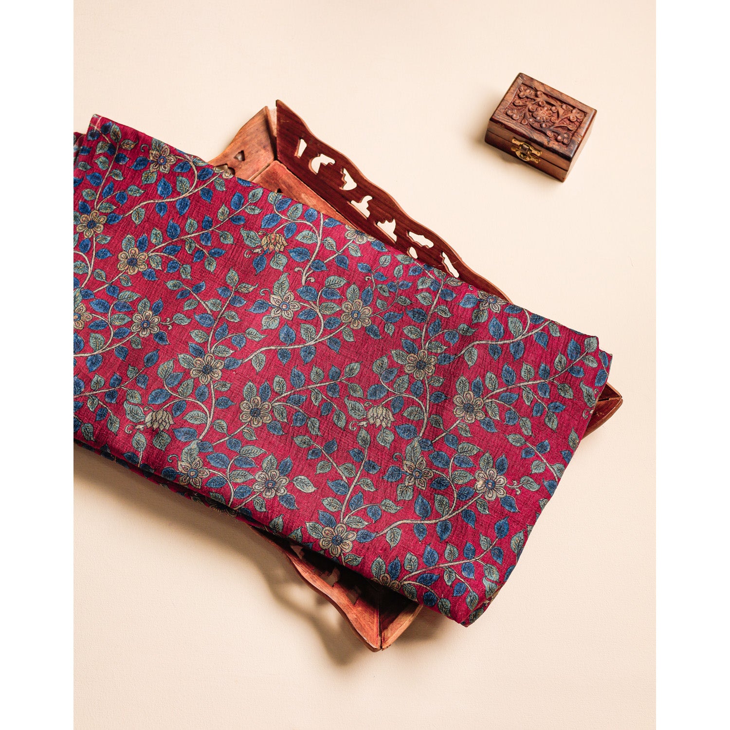 PURE HANDLOOM TUSSAR KALAMKARI PRINTED FABRIC