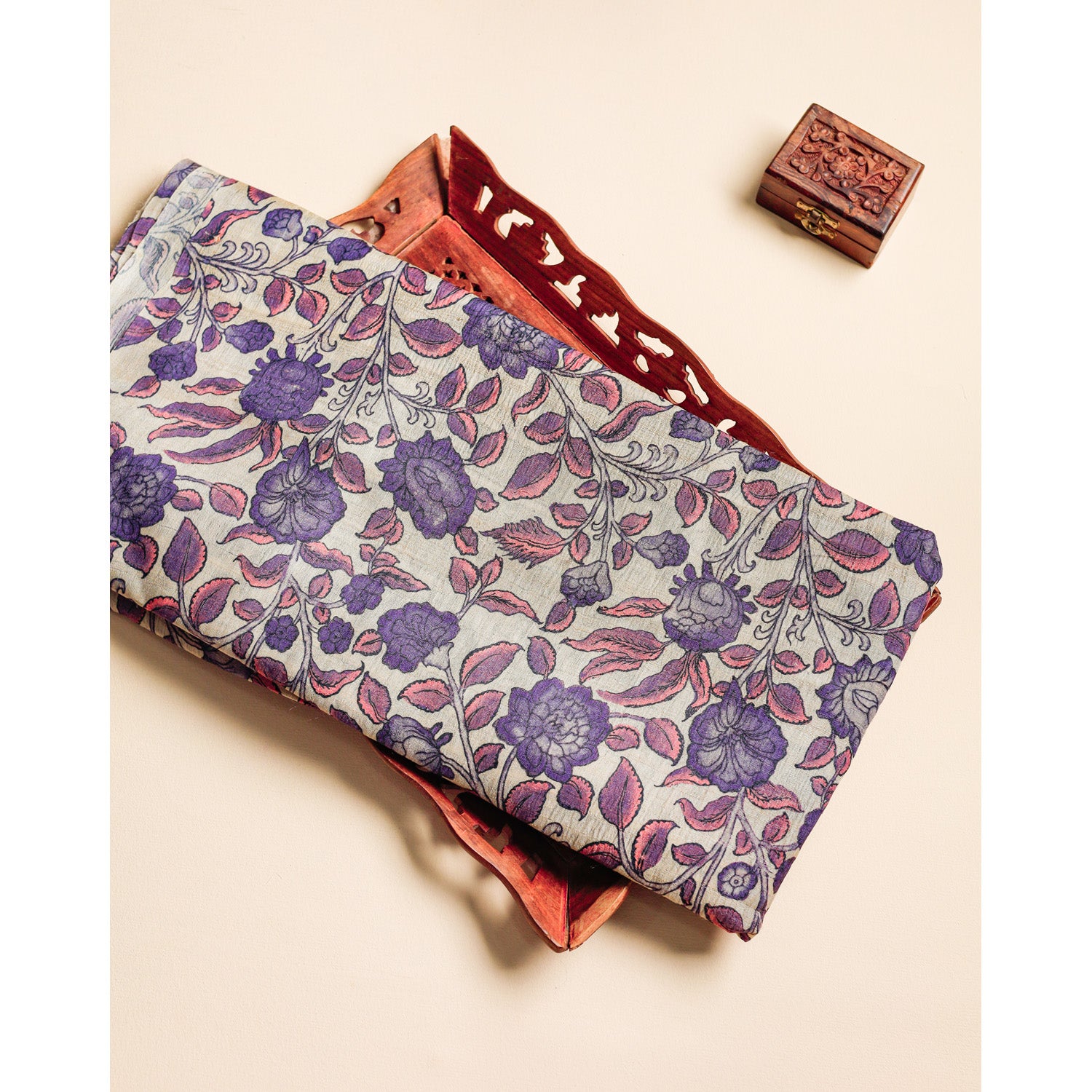 PURE HANDLOOM TUSSAR KALAMKARI PRINTED FABRIC