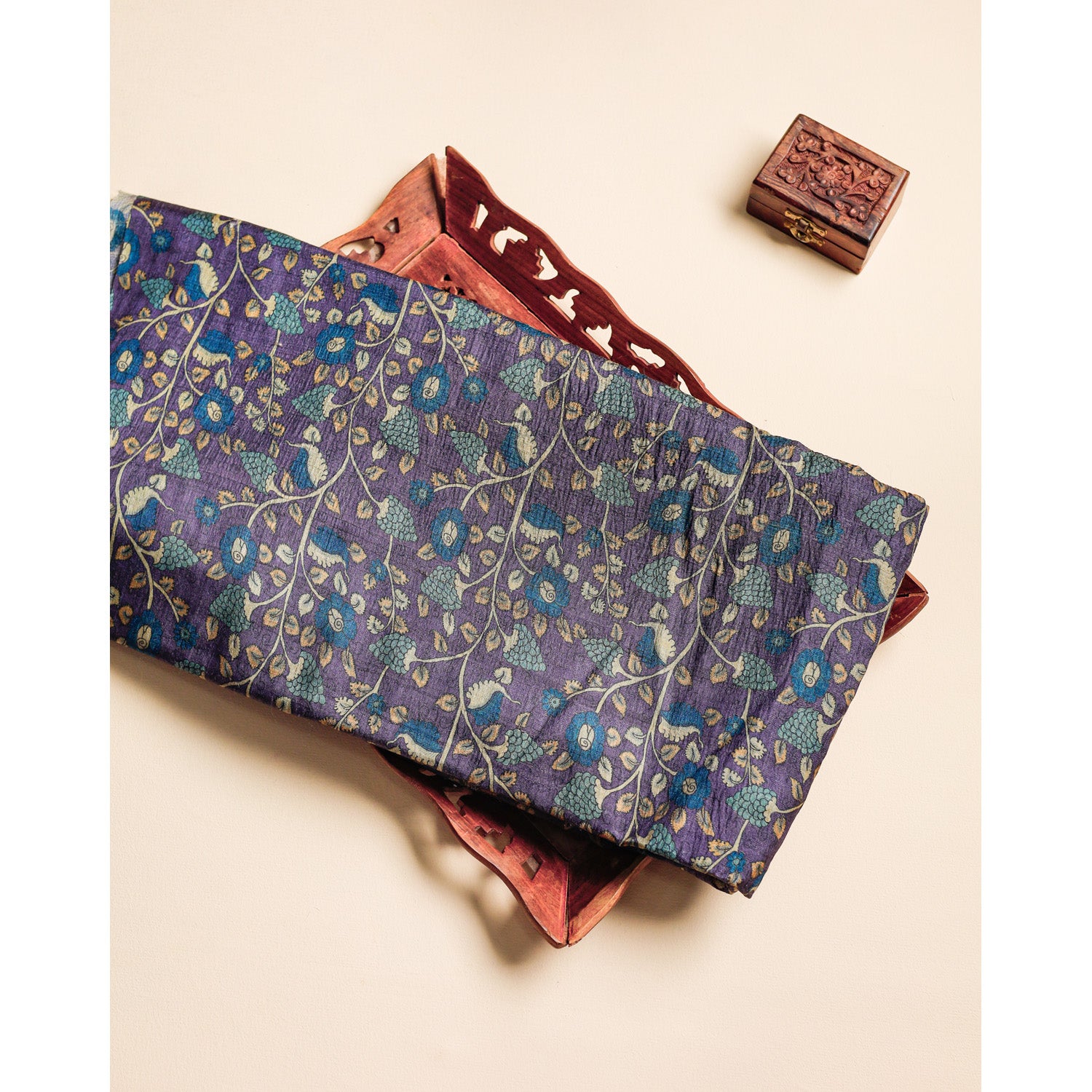 PURE HANDLOOM TUSSAR KALAMKARI PRINTED FABRIC
