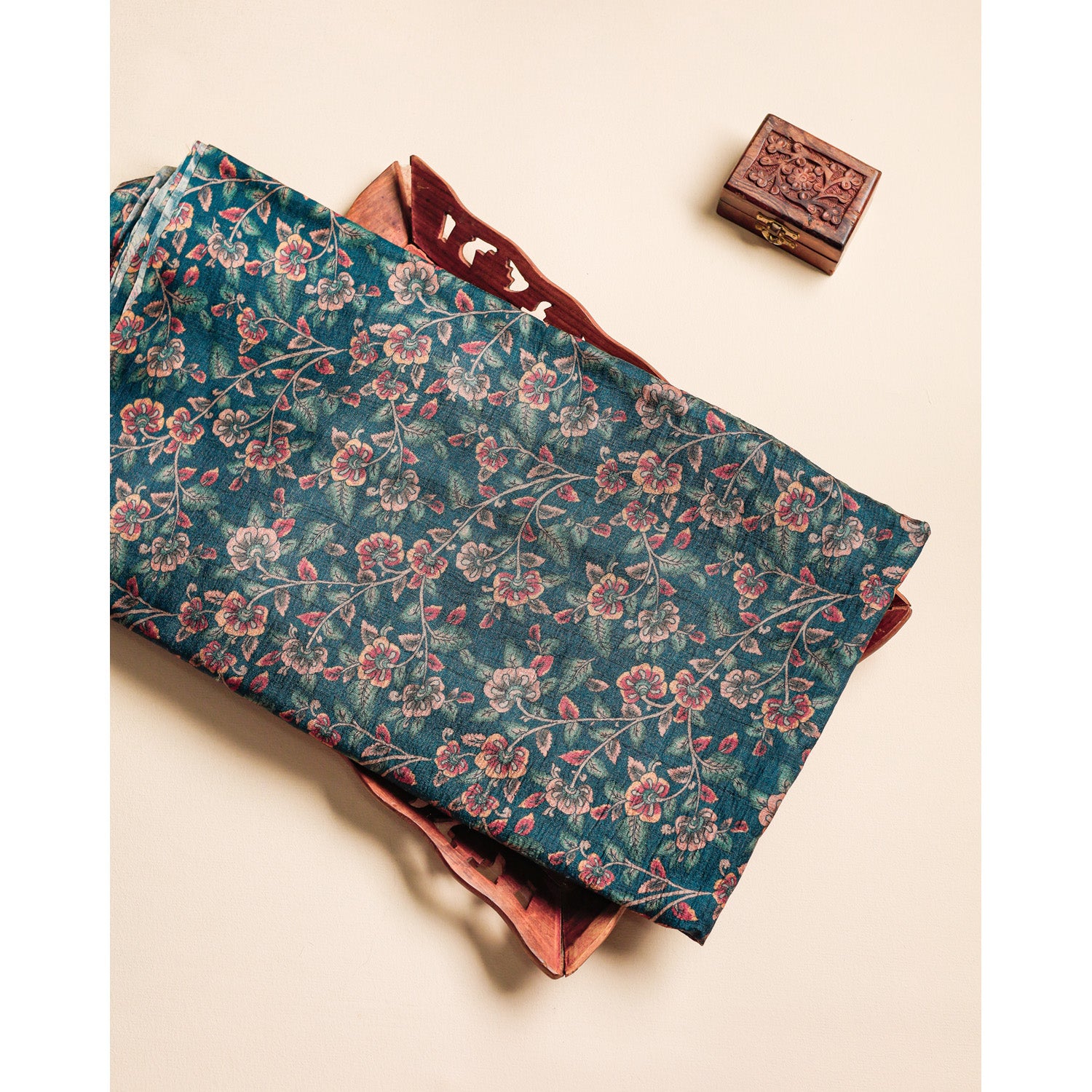 PURE HANDLOOM TUSSAR KALAMKARI PRINTED FABRIC