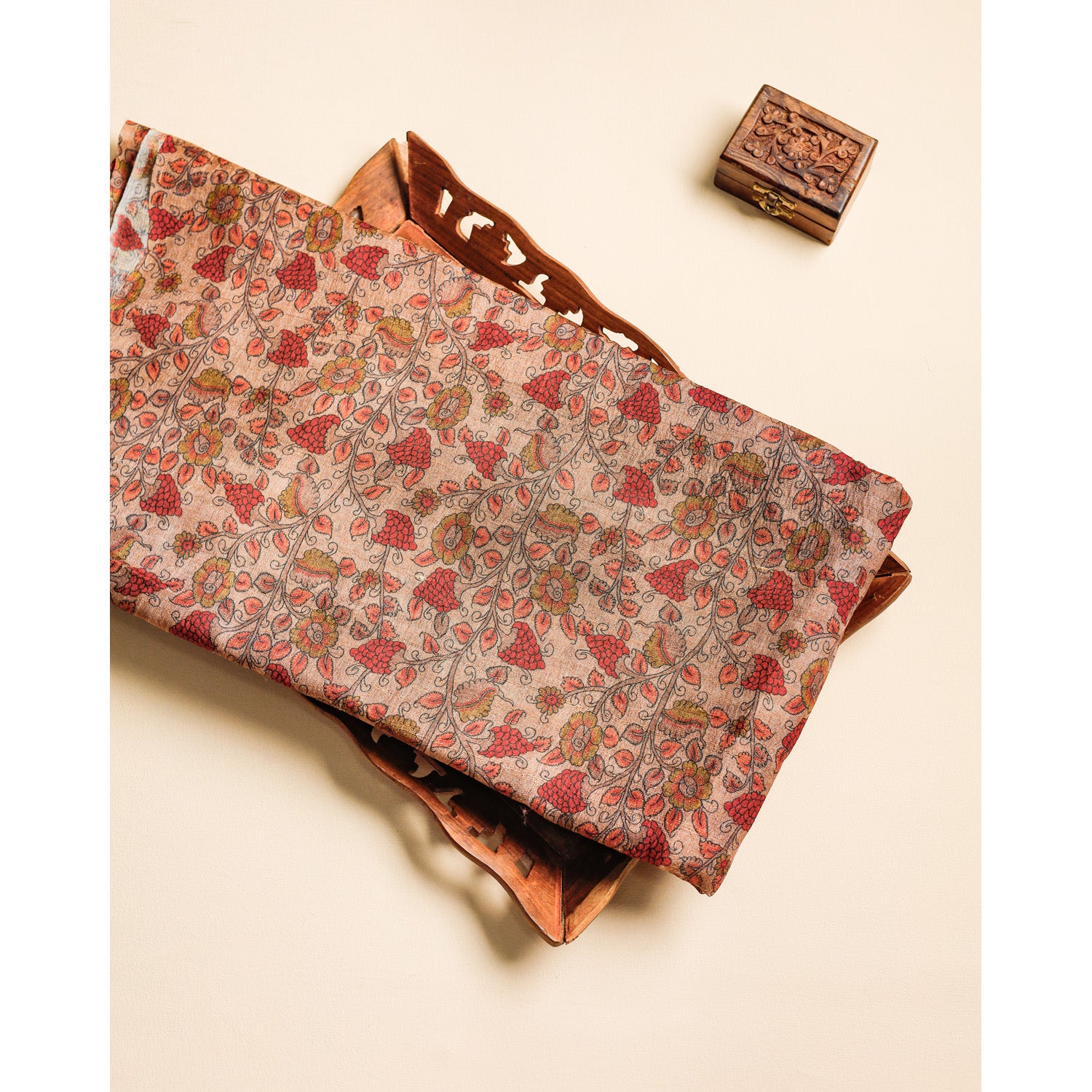 PURE HANDLOOM TUSSAR KALAMKARI PRINTED FABRIC