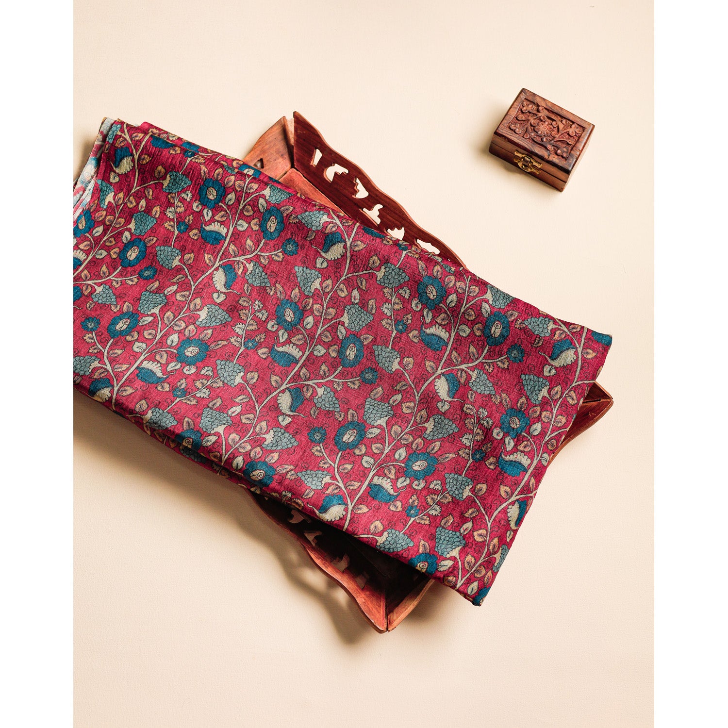 PURE HANDLOOM TUSSAR KALAMKARI PRINTED FABRIC