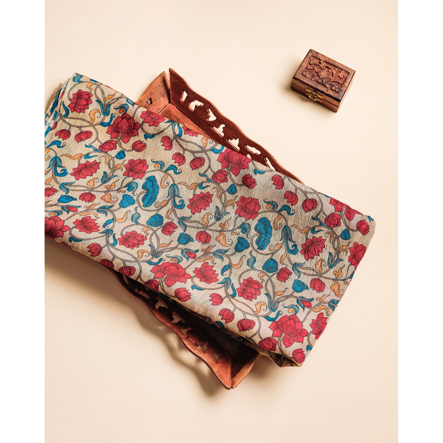 PURE HANDLOOM TUSSAR KALAMKARI PRINTED FABRIC