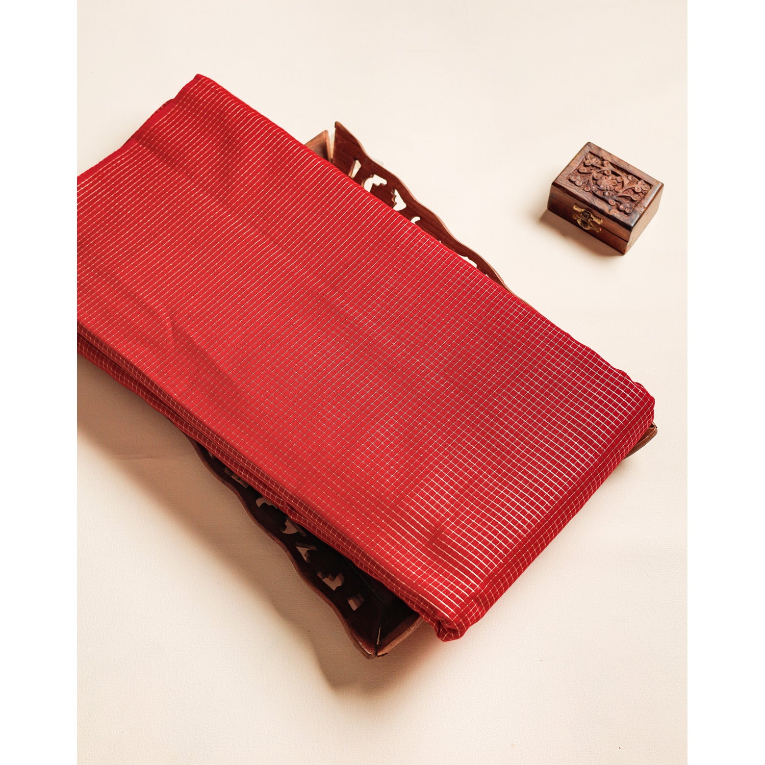 CHANDERI GOLD LUREX MINI CHECKS FABRIC
