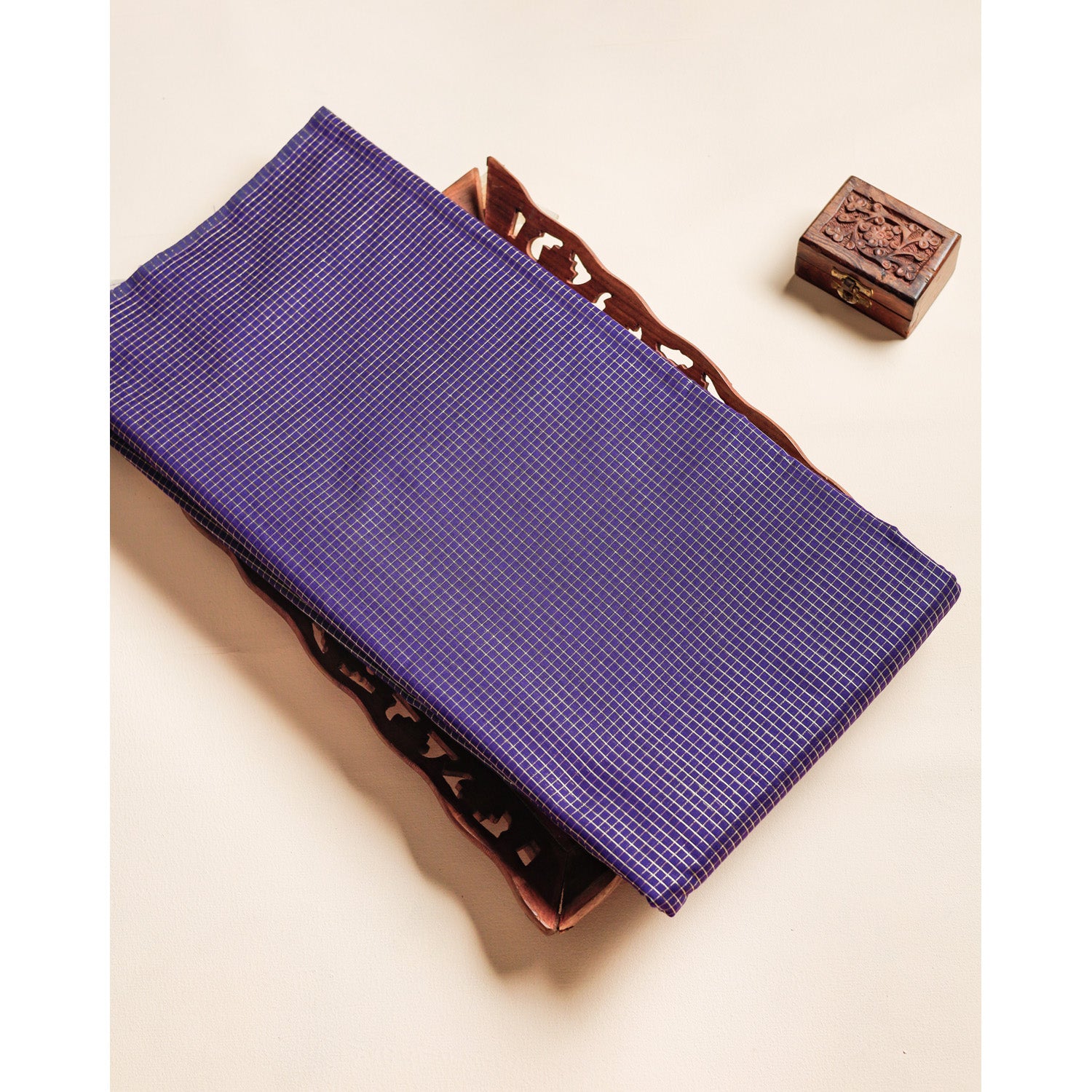 CHANDERI GOLD LUREX MINI CHECKS FABRIC