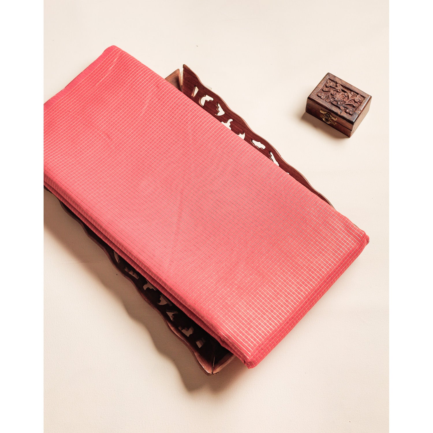 CHANDERI GOLD LUREX MINI CHECKS FABRIC