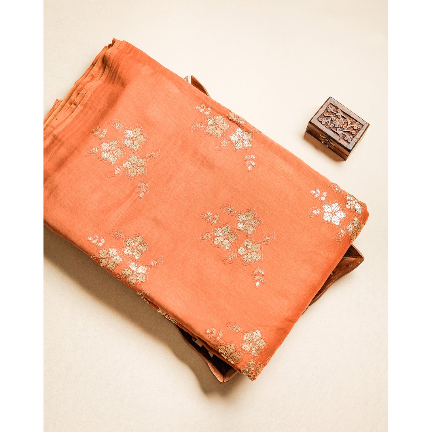 MUL CHANDERI EMBROIDERED FABRIC