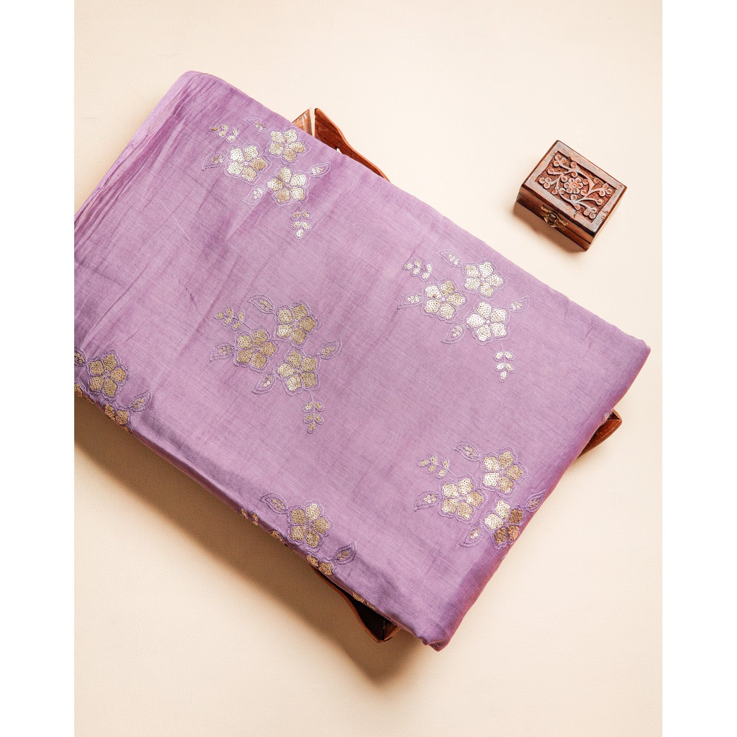 MUL CHANDERI EMBROIDERED FABRIC
