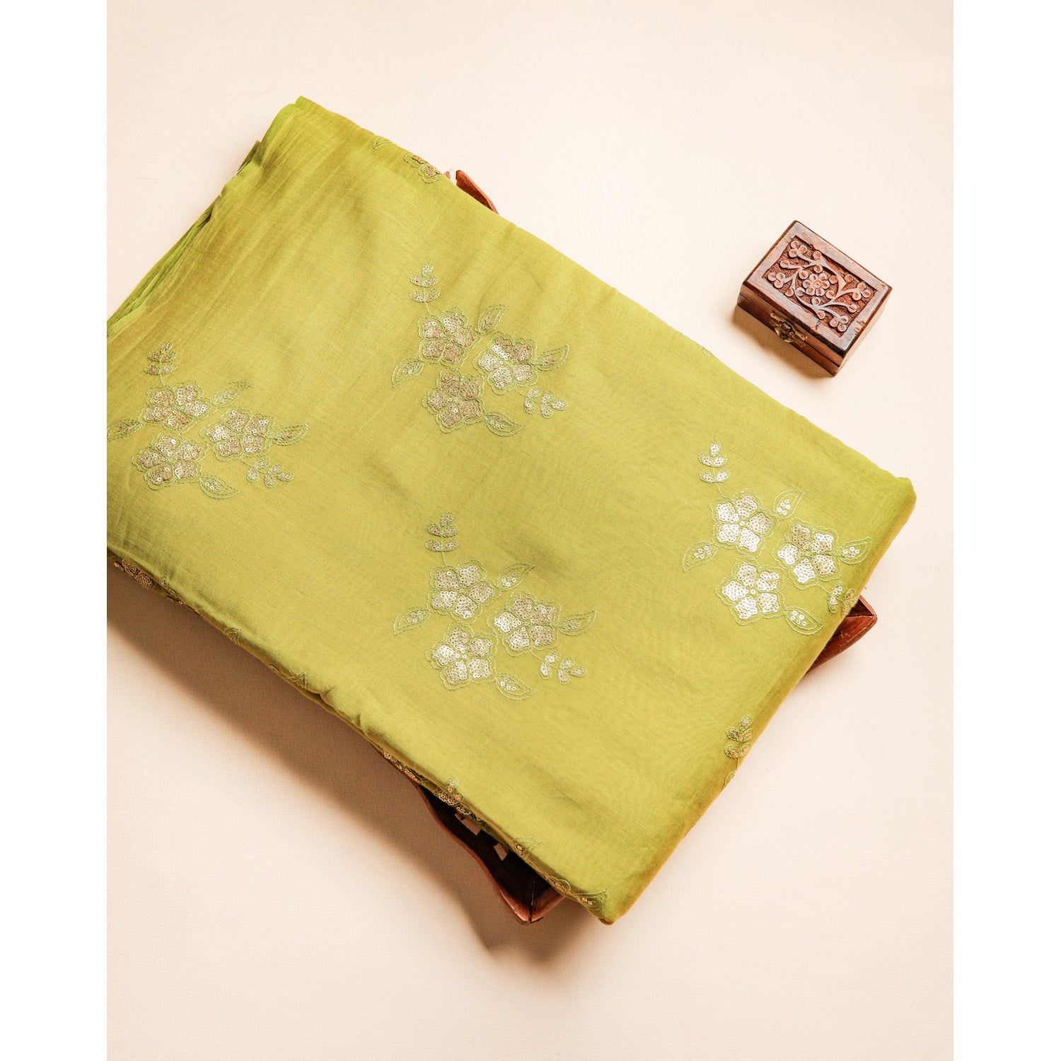 MUL CHANDERI EMBROIDERED FABRIC