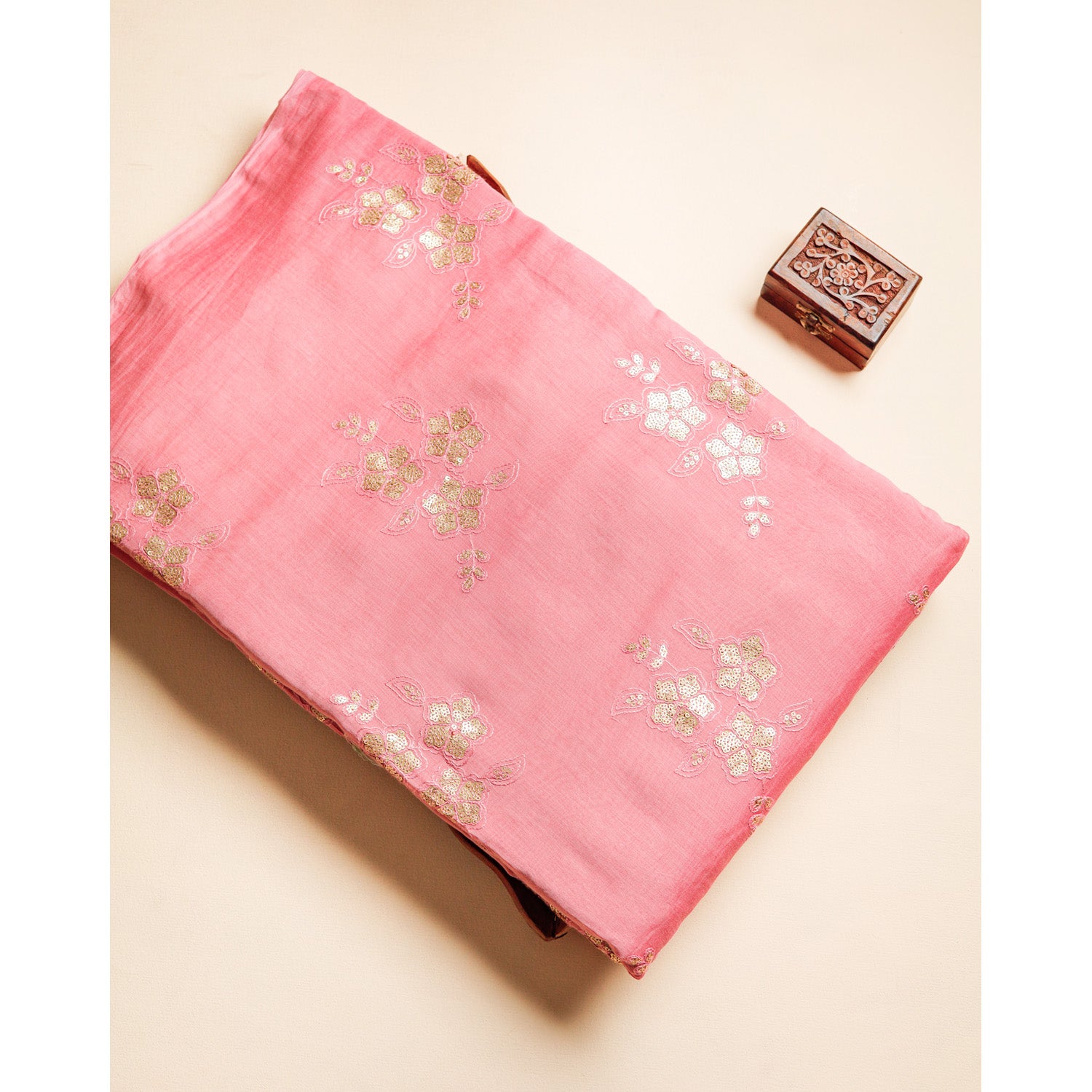 MUL CHANDERI EMBROIDERED FABRIC