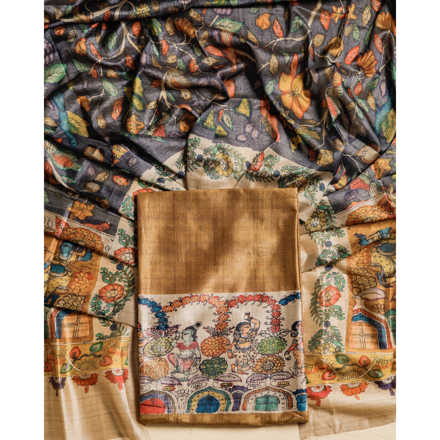 RAW SILK PRINTED SUIT SET