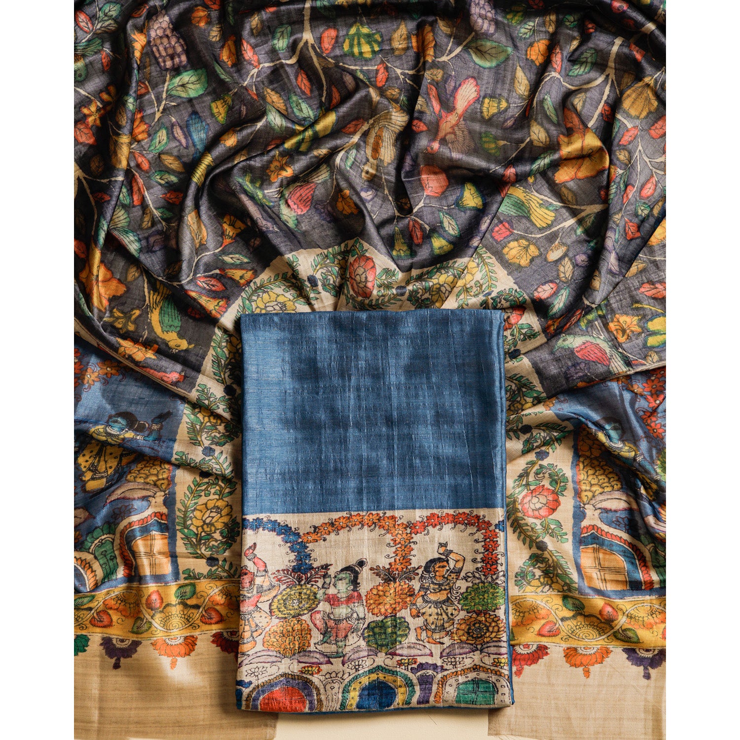 RAW SILK PRINTED SUIT SET