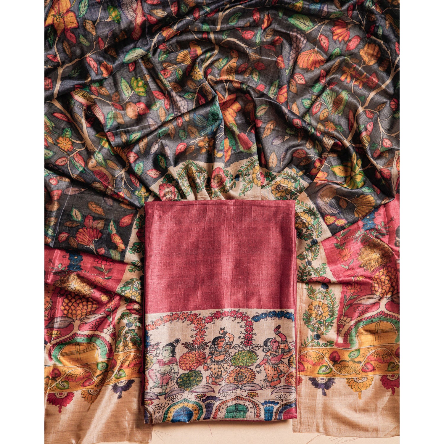 RAW SILK PRINTED SUIT SET