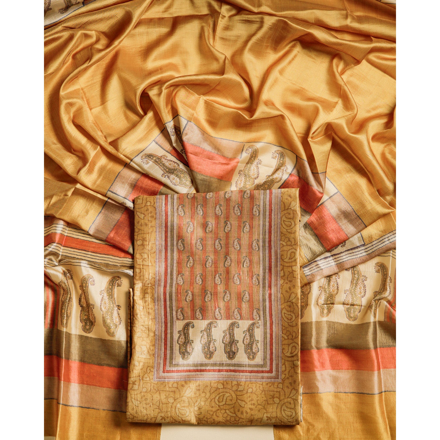 RAW SILK PRINTED SUIT SET