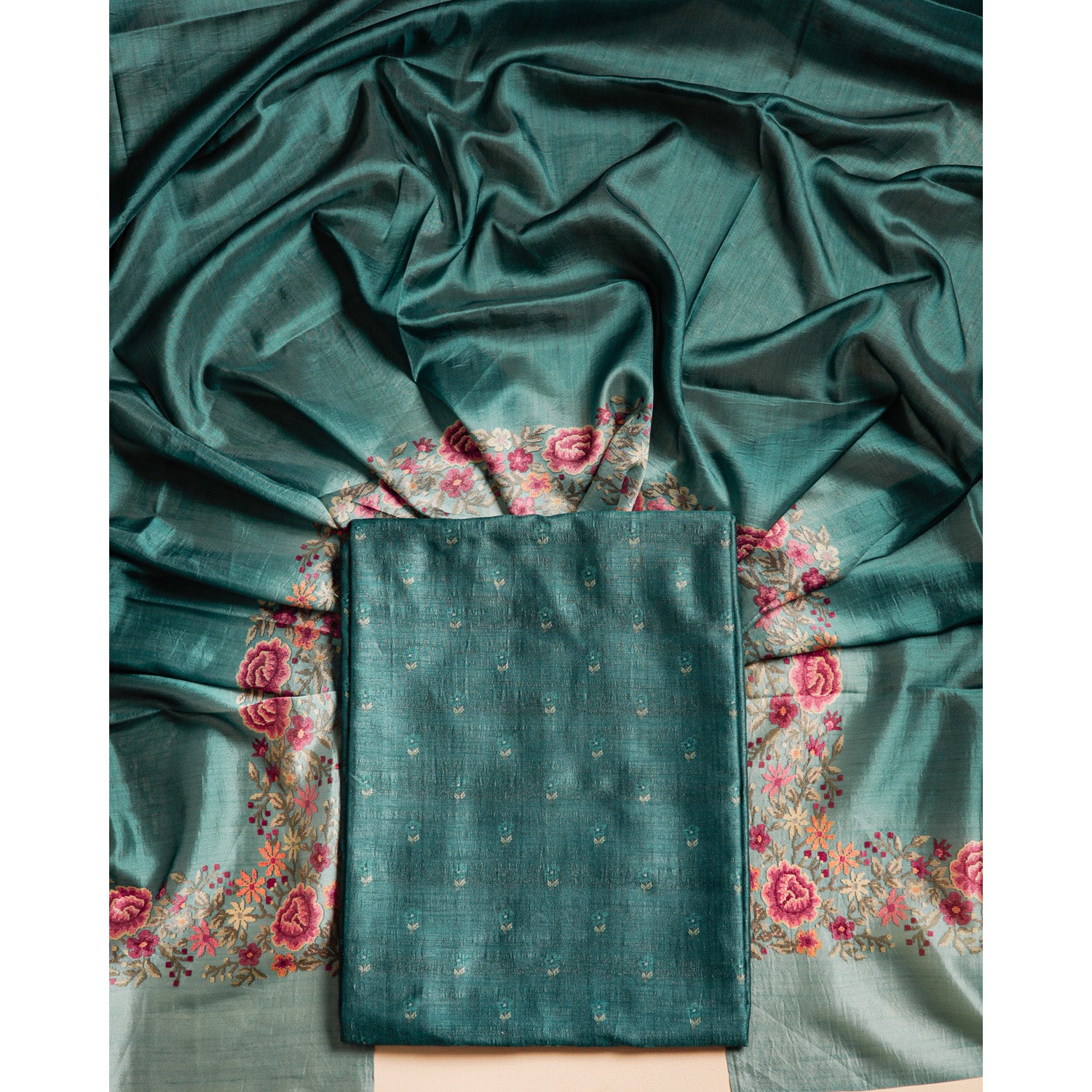 RAW SILK PRINTED SUIT SET