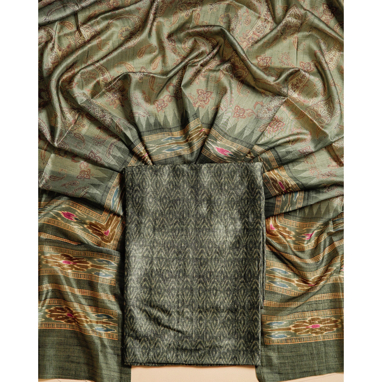 RAW SILK PRINTED SUIT SET