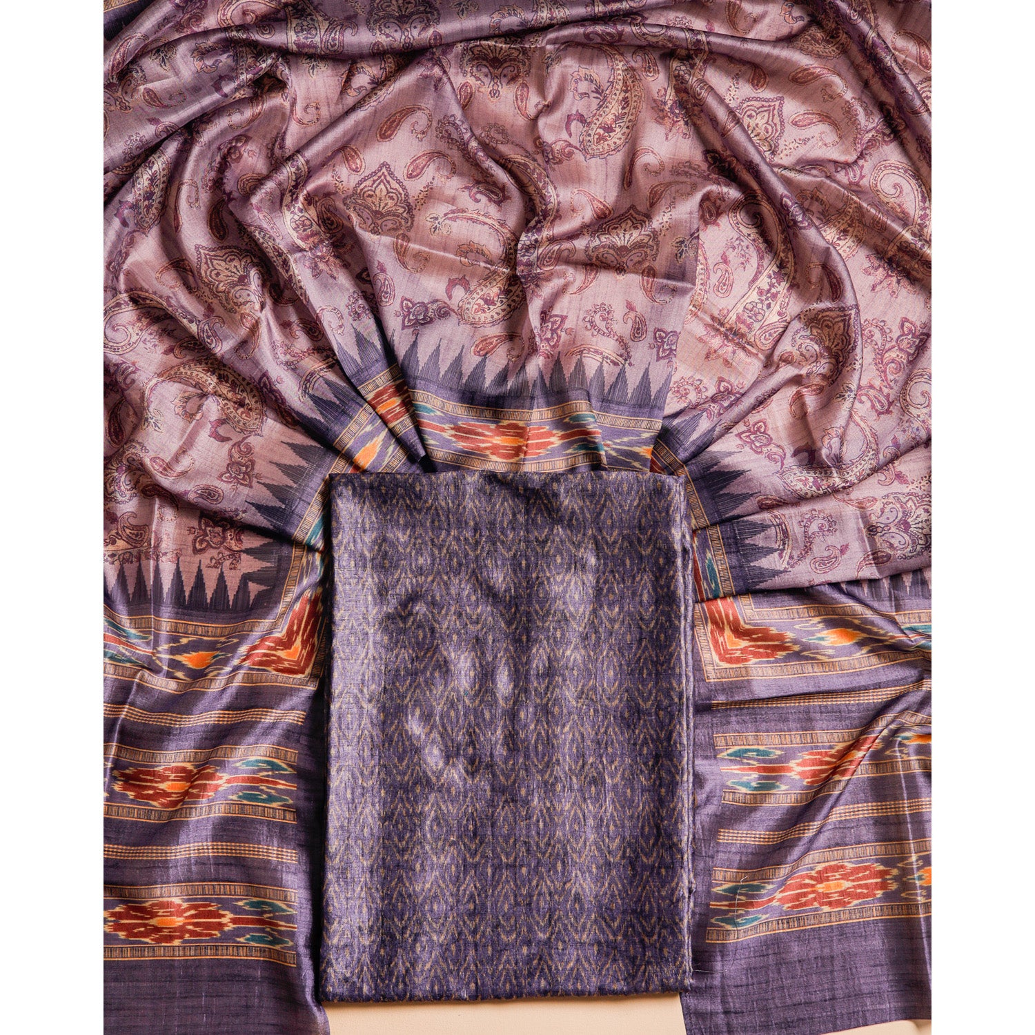 RAW SILK PRINTED SUIT SET