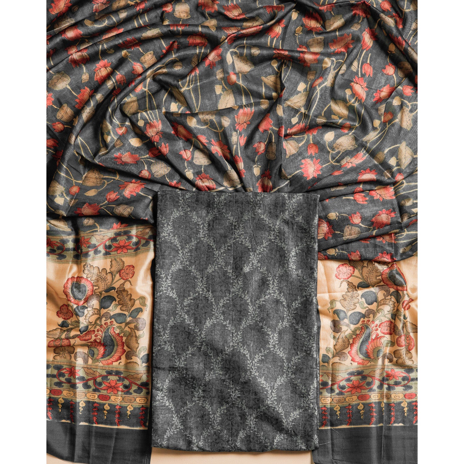 RAW SILK PRINTED SUIT SET