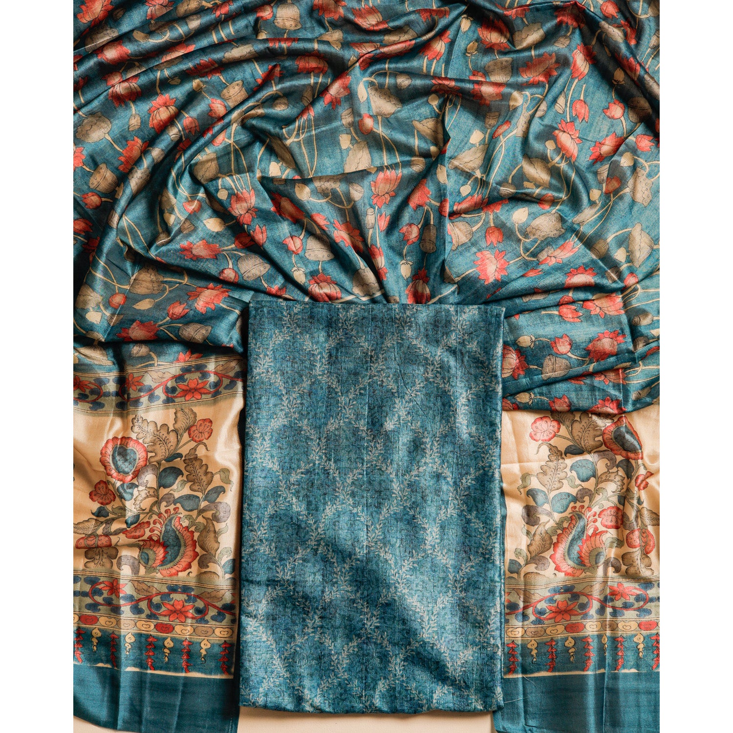 RAW SILK PRINTED SUIT SET