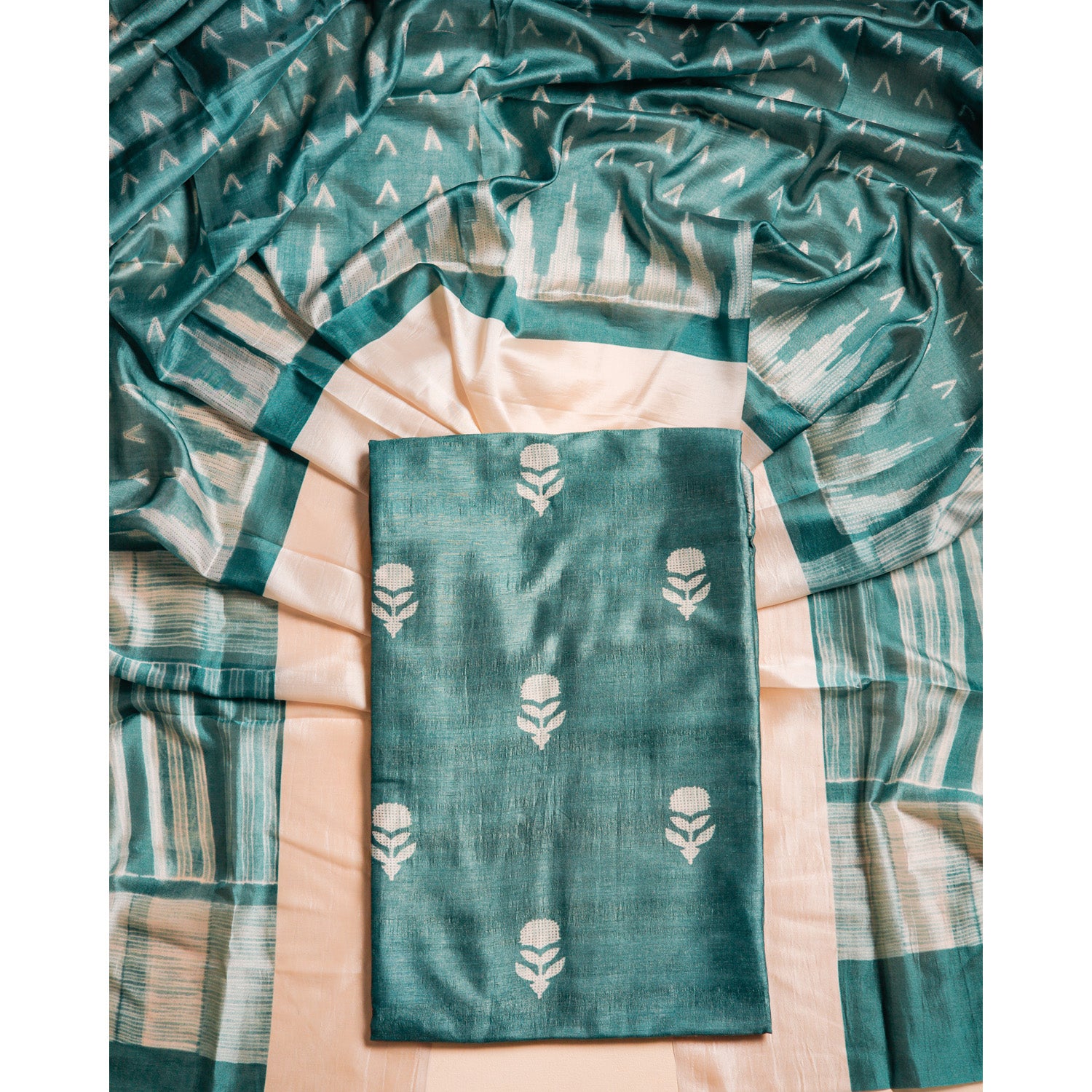 RAW SILK PRINTED SUIT SET