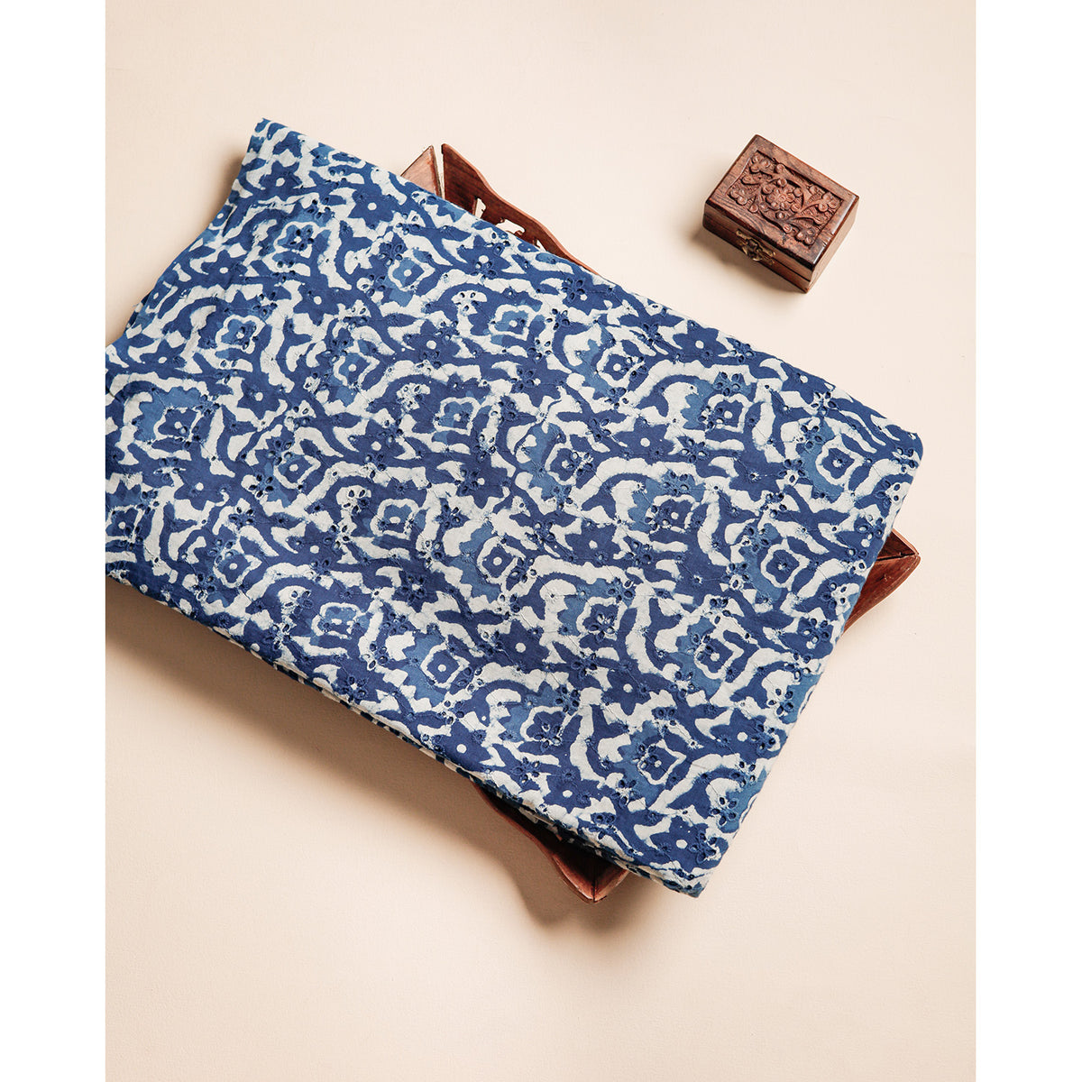 INDIGO HANDBLOCK PRINTED COTTON HAKOBA FABRIC