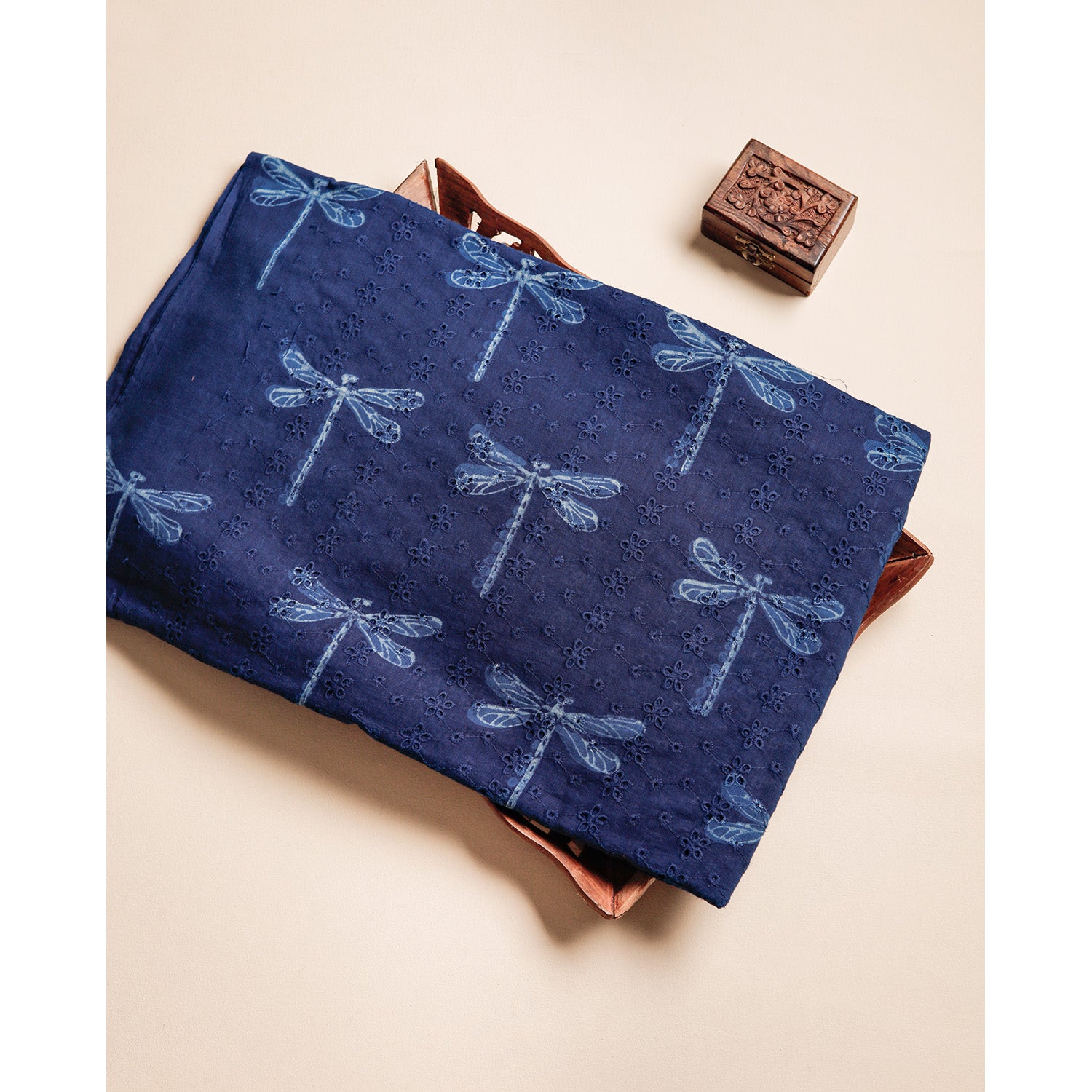 INDIGO HANDBLOCK PRINTED COTTON HAKOBA FABRIC