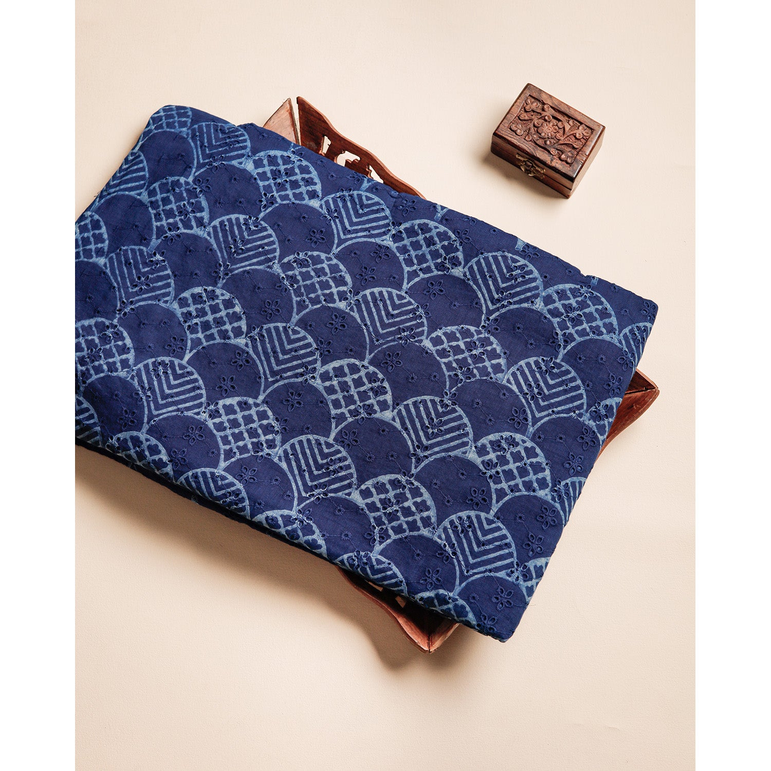 INDIGO HANDBLOCK PRINTED COTTON HAKOBA FABRIC