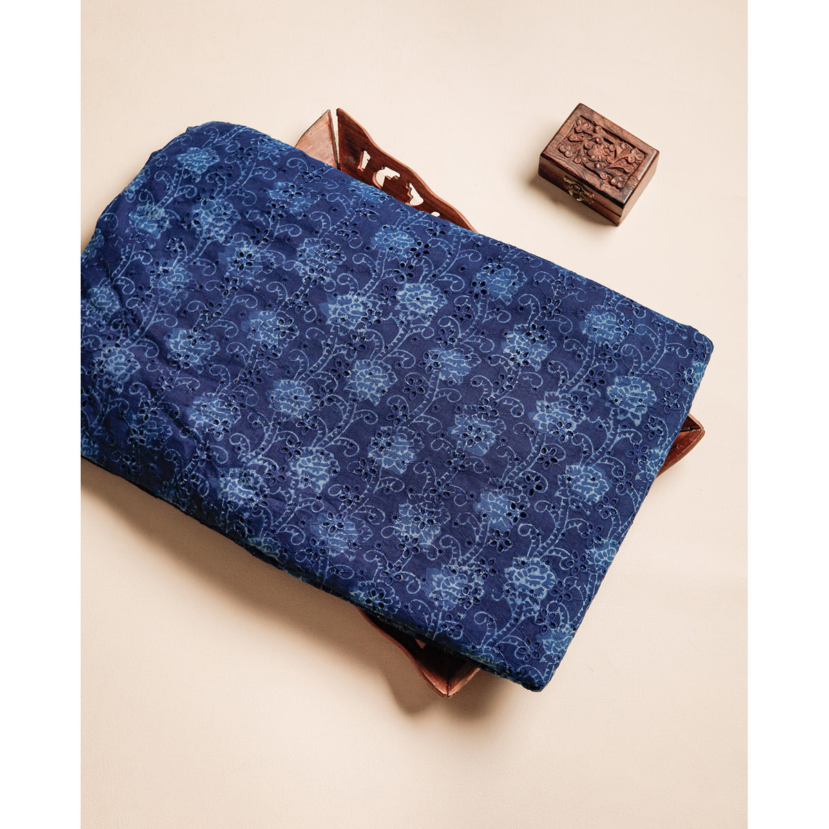 INDIGO HANDBLOCK PRINTED COTTON HAKOBA FABRIC