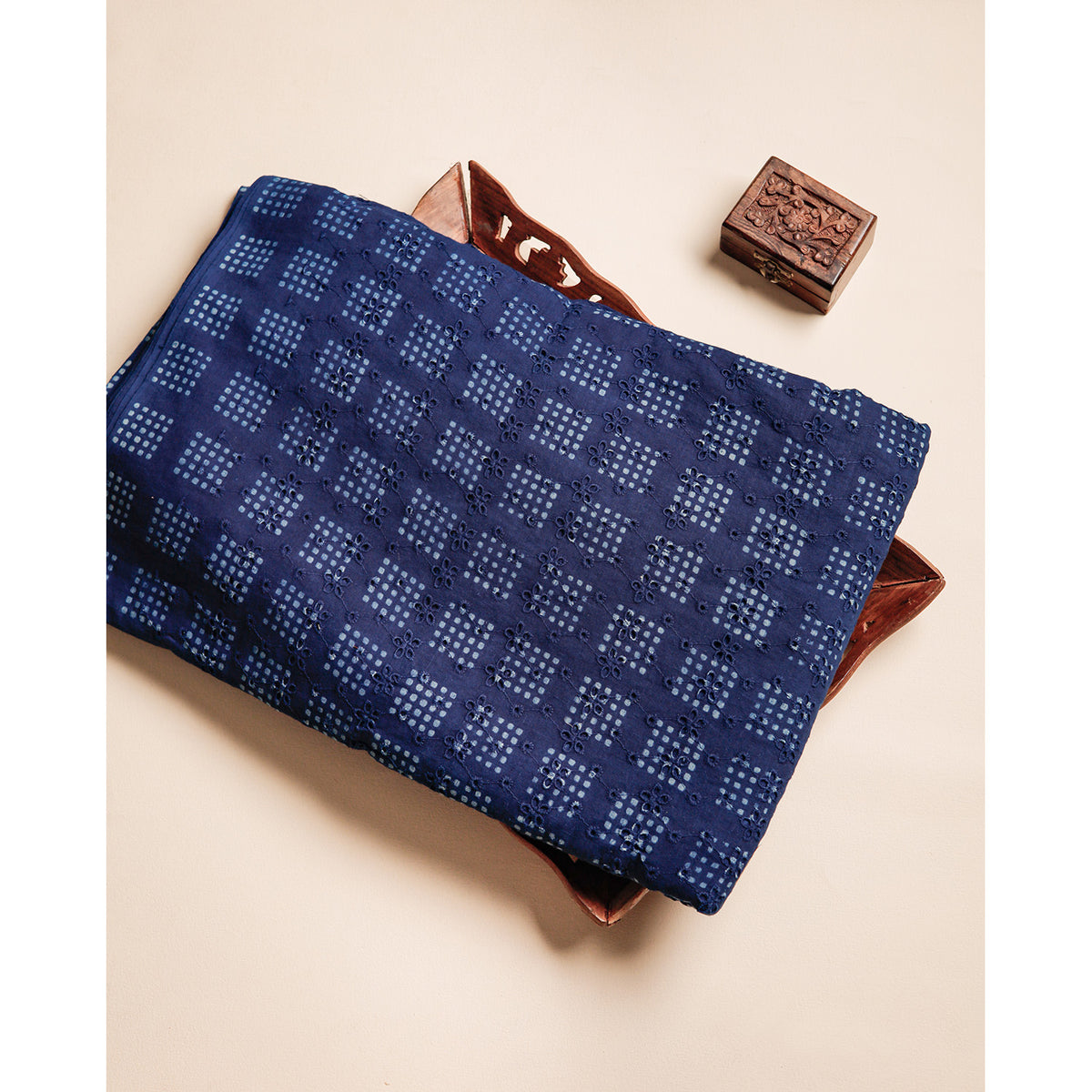 INDIGO HANDBLOCK PRINTED COTTON HAKOBA FABRIC