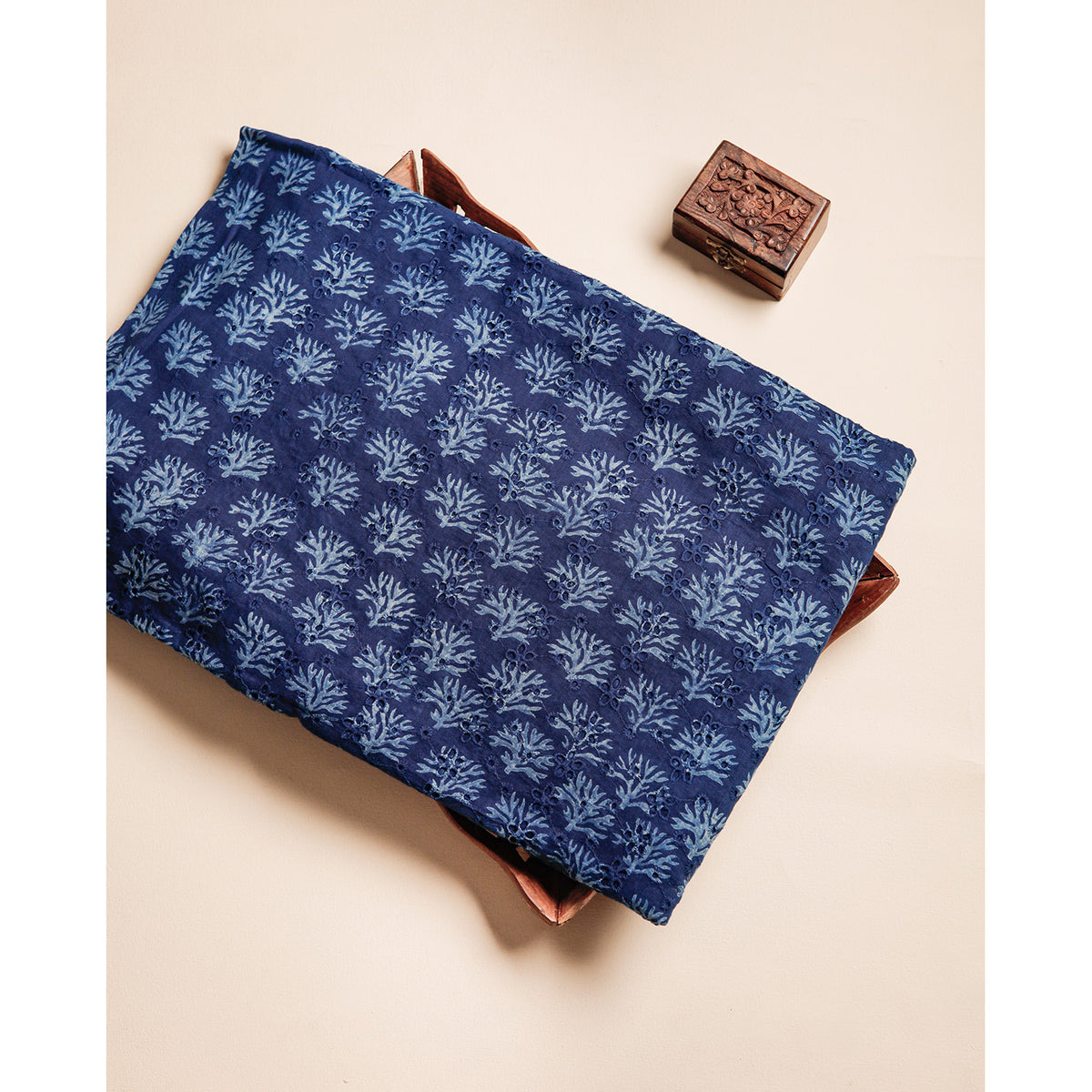 INDIGO HANDBLOCK PRINTED COTTON HAKOBA FABRIC