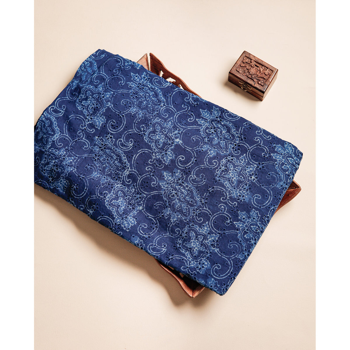 INDIGO HANDBLOCK PRINTED COTTON HAKOBA FABRIC
