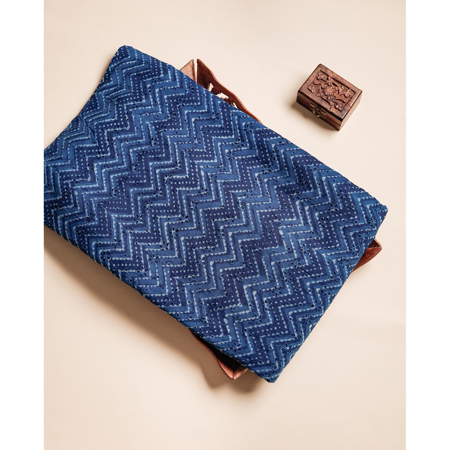 INDIGO HANDBLOCK PRINTED COTTON HAKOBA FABRIC