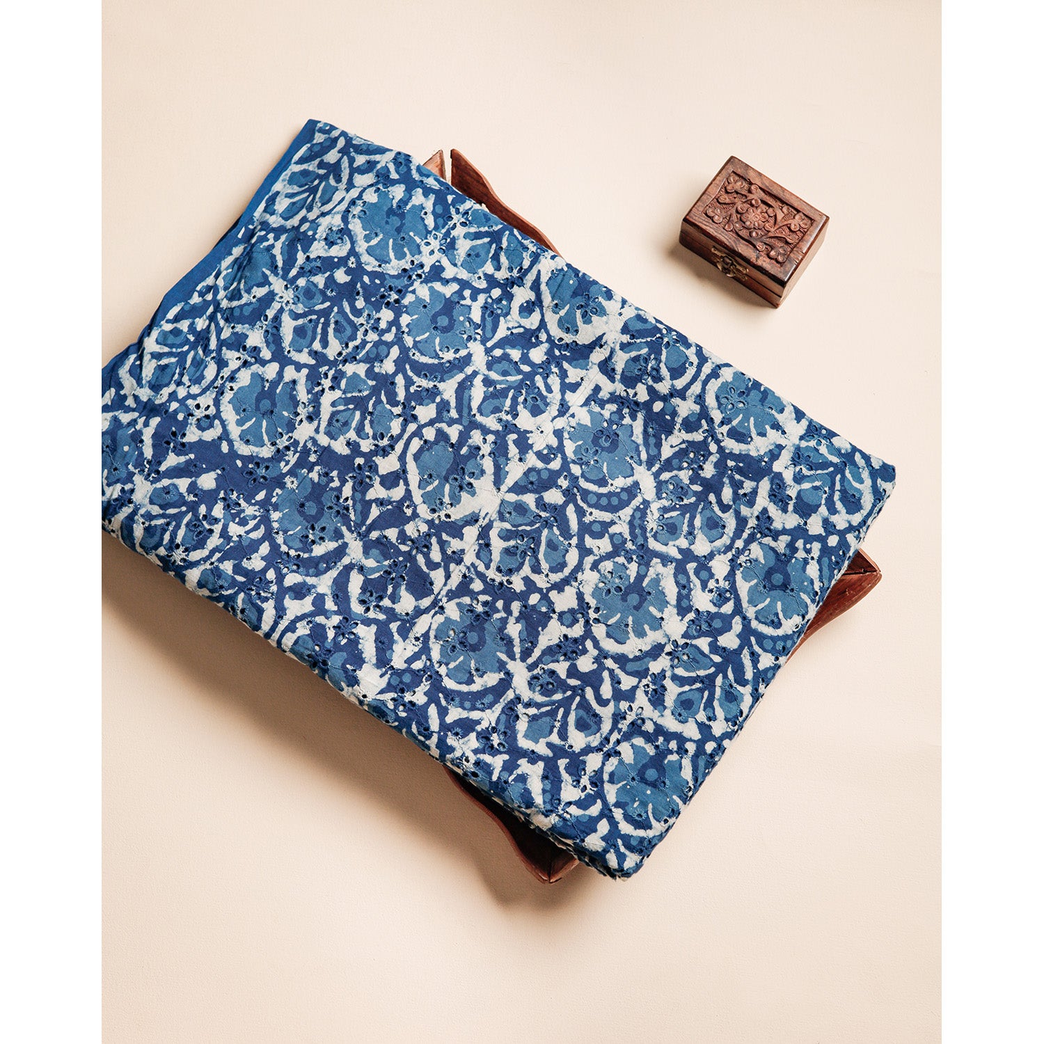 INDIGO HANDBLOCK PRINTED COTTON HAKOBA FABRIC