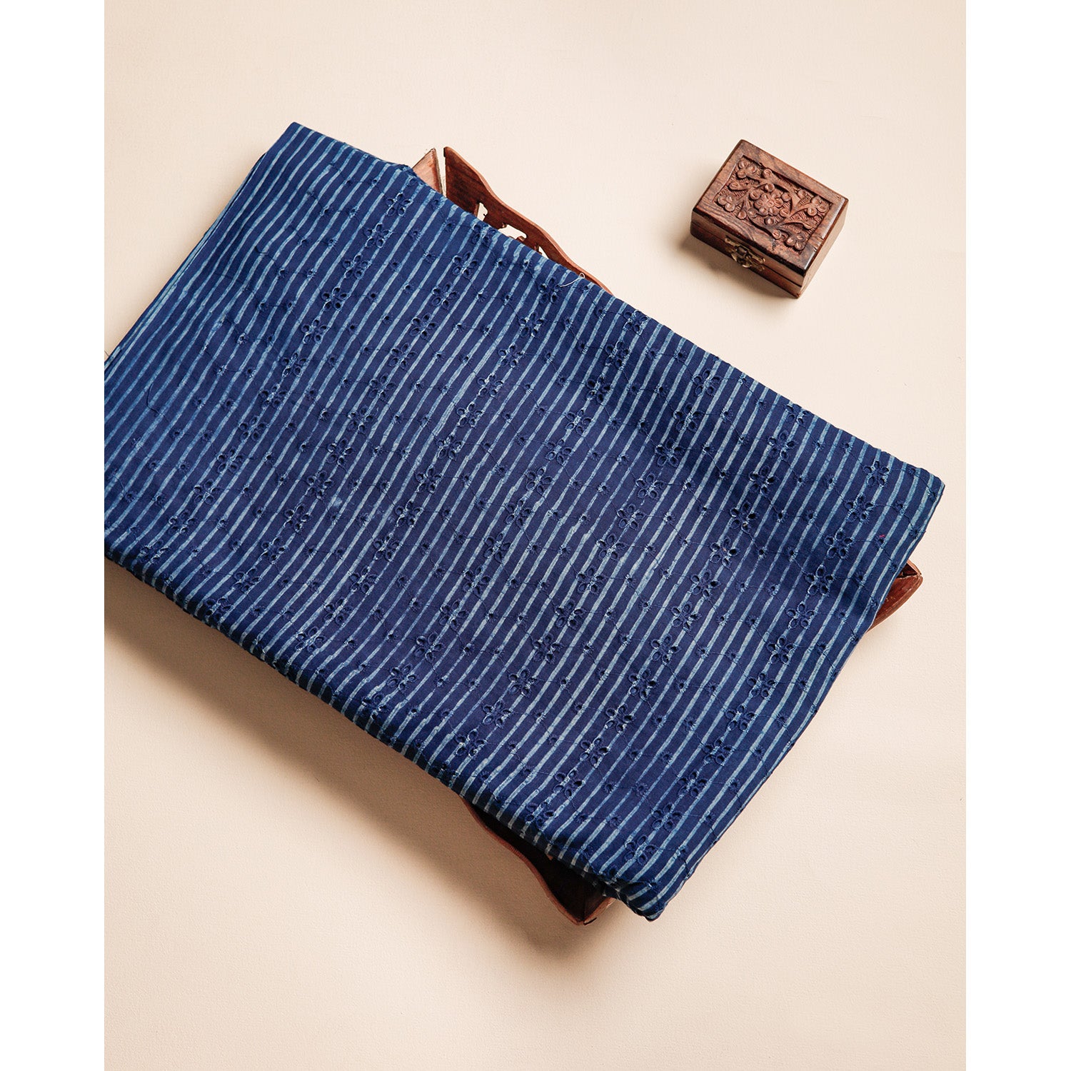 INDIGO HANDBLOCK PRINTED COTTON HAKOBA FABRIC