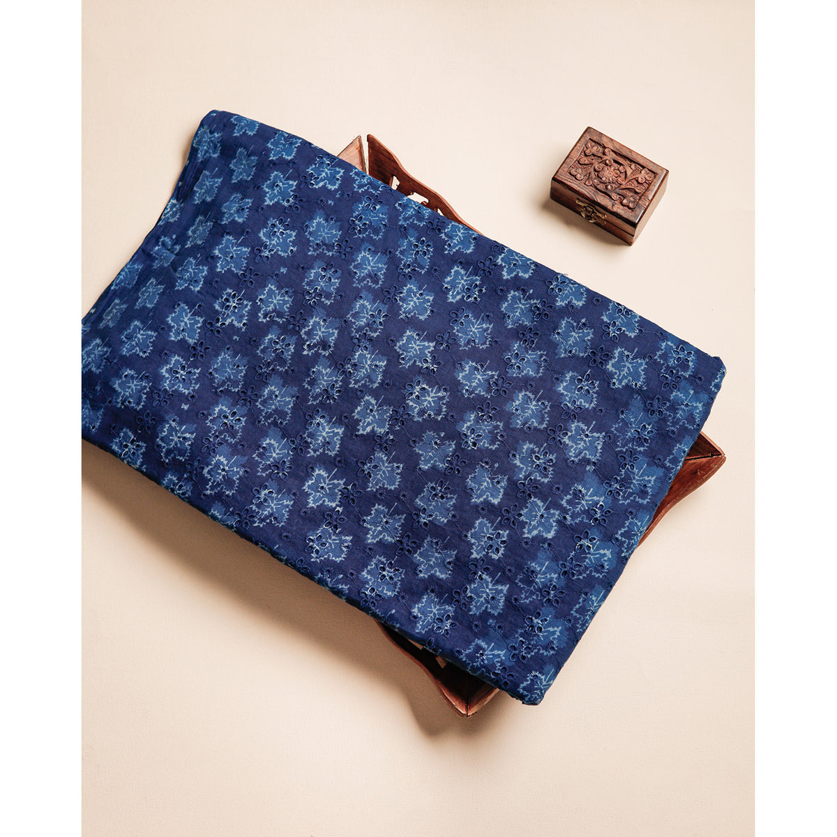 INDIGO HANDBLOCK PRINTED COTTON HAKOBA FABRIC