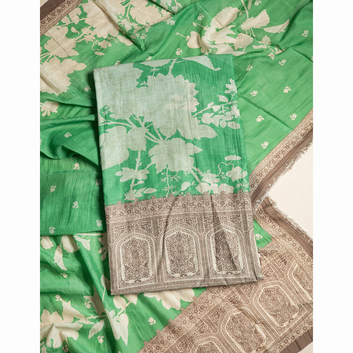 PURE MALAI CHANDERI SUIT SET